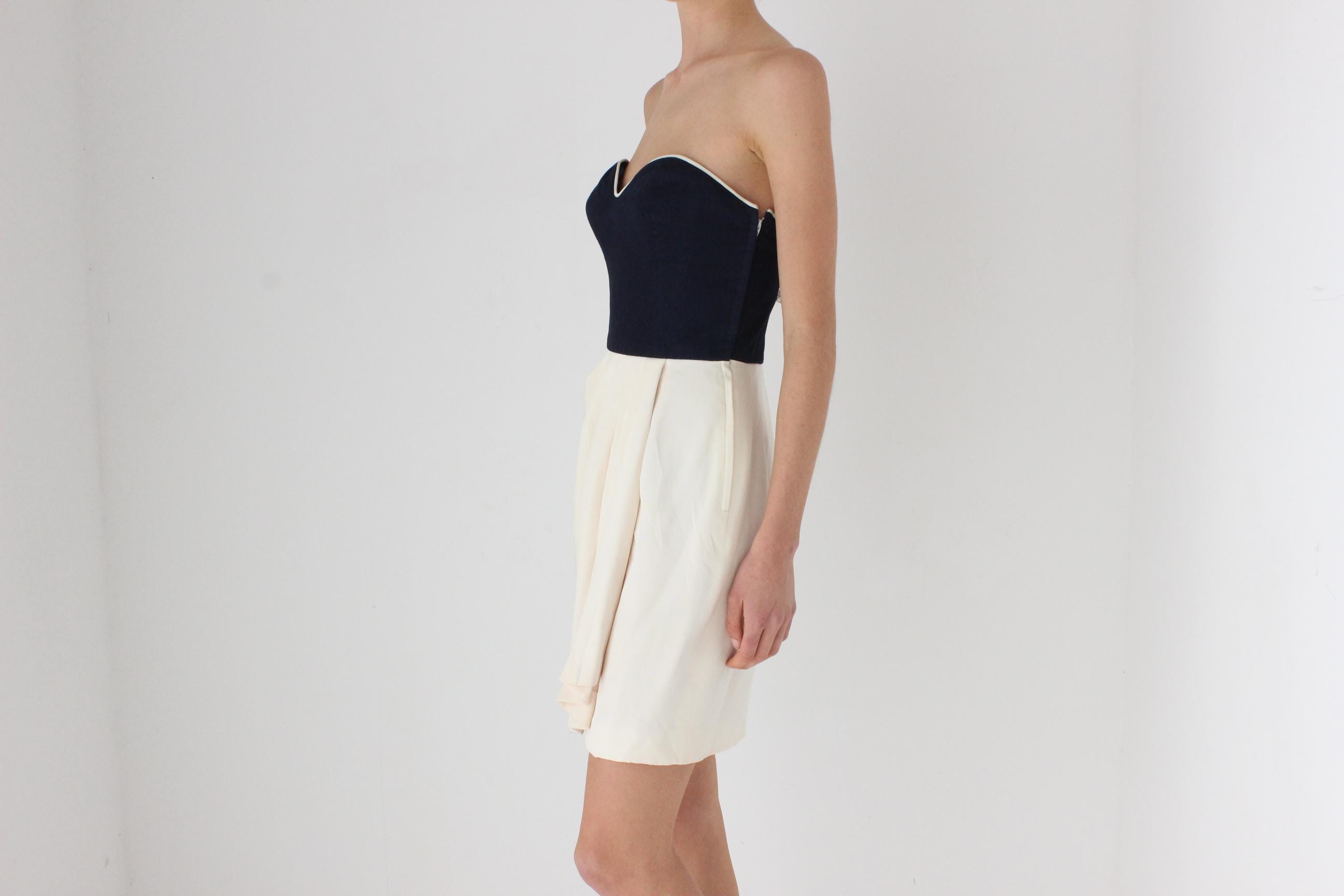 Elegant 80s Strapless Draped Cocktail Dress