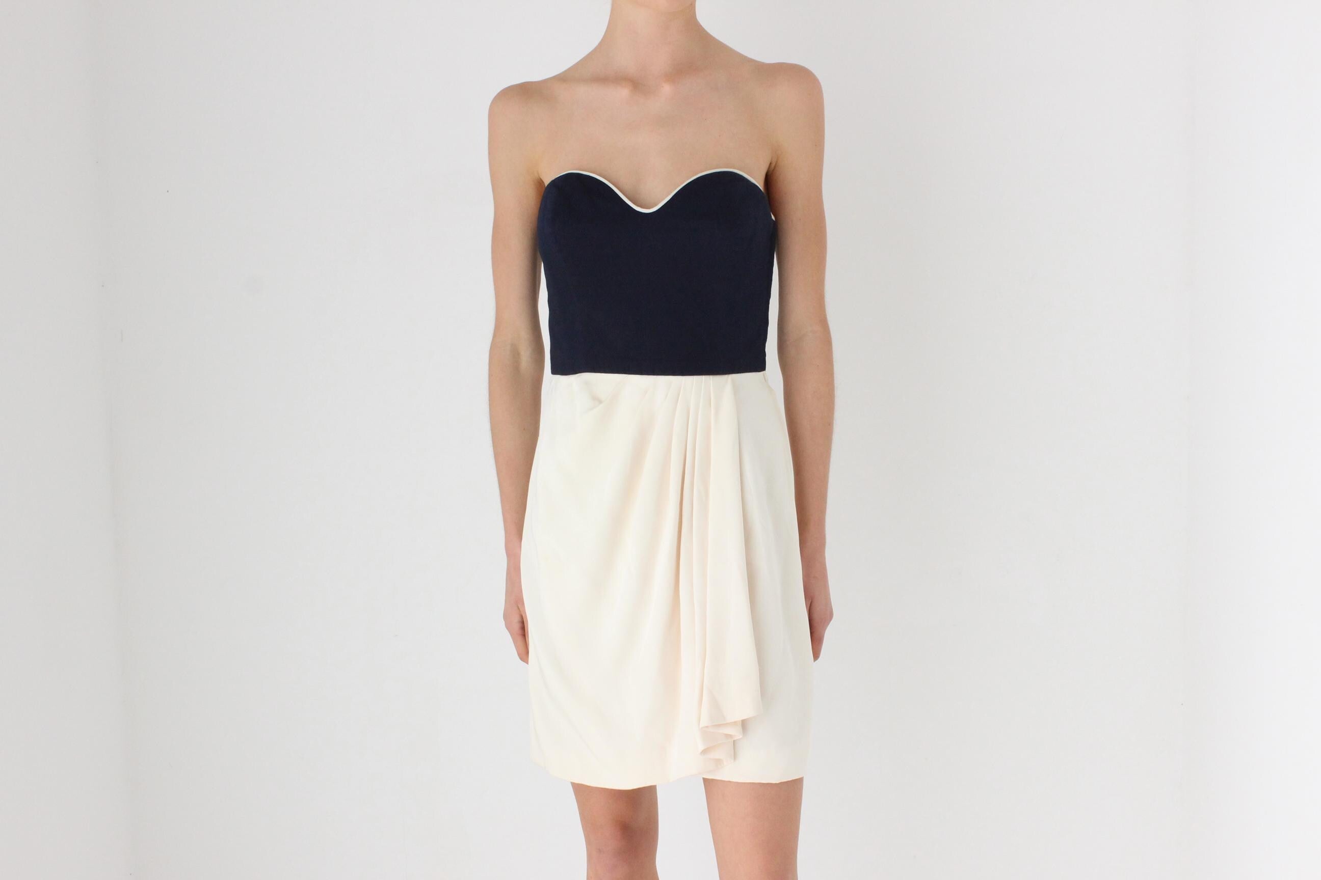 Elegant 80s Strapless Draped Cocktail Dress