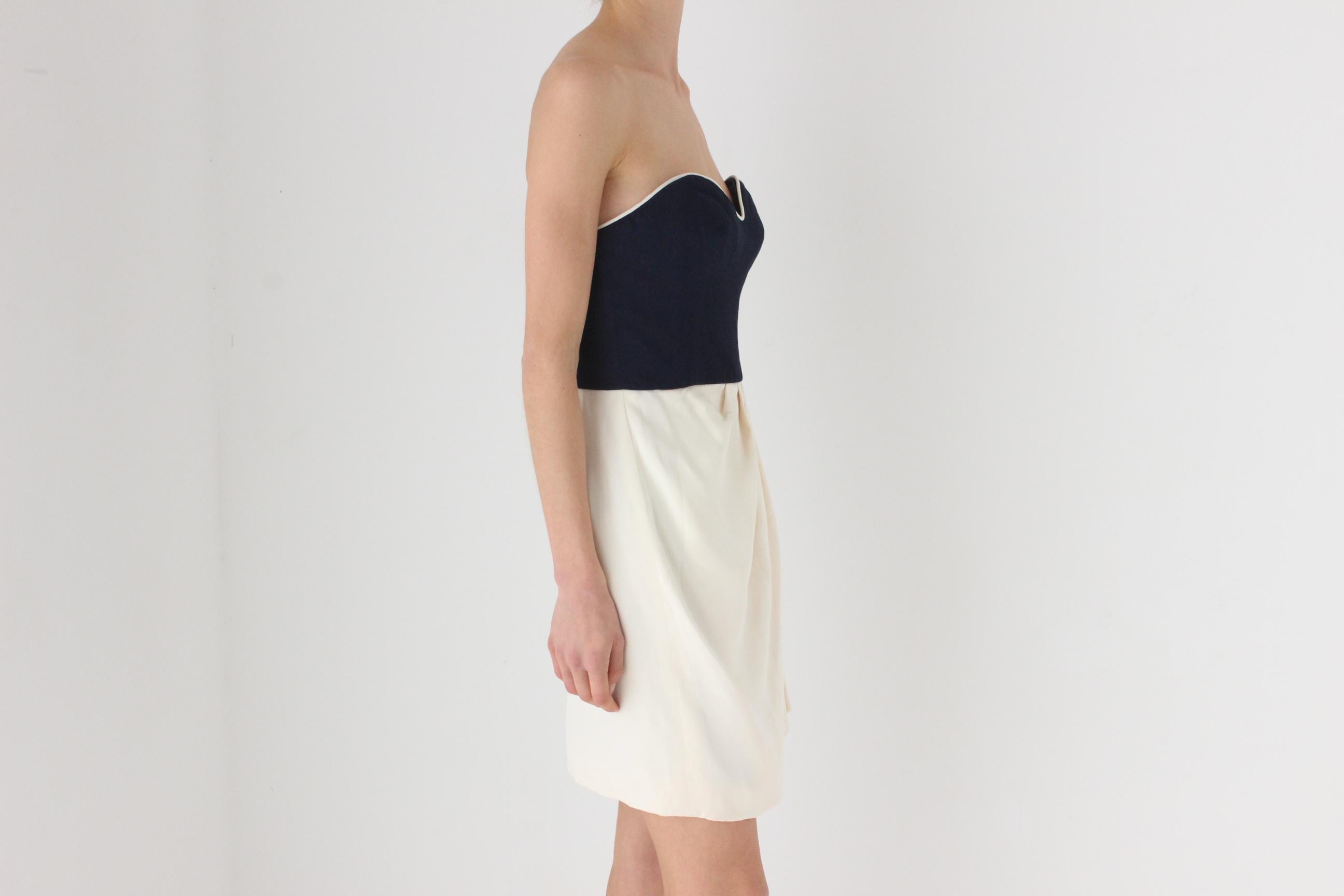 Elegant 80s Strapless Draped Cocktail Dress