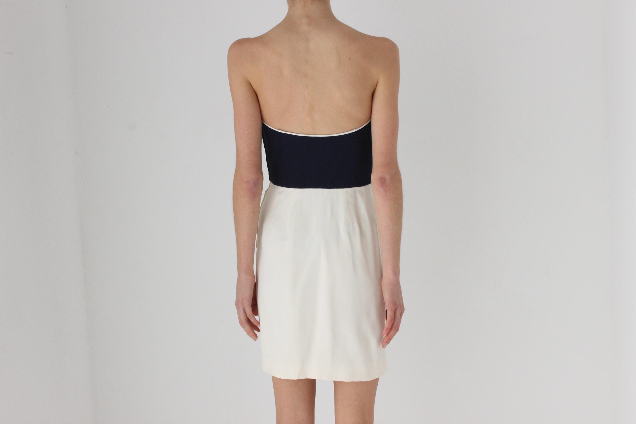 Elegant 80s Strapless Draped Cocktail Dress