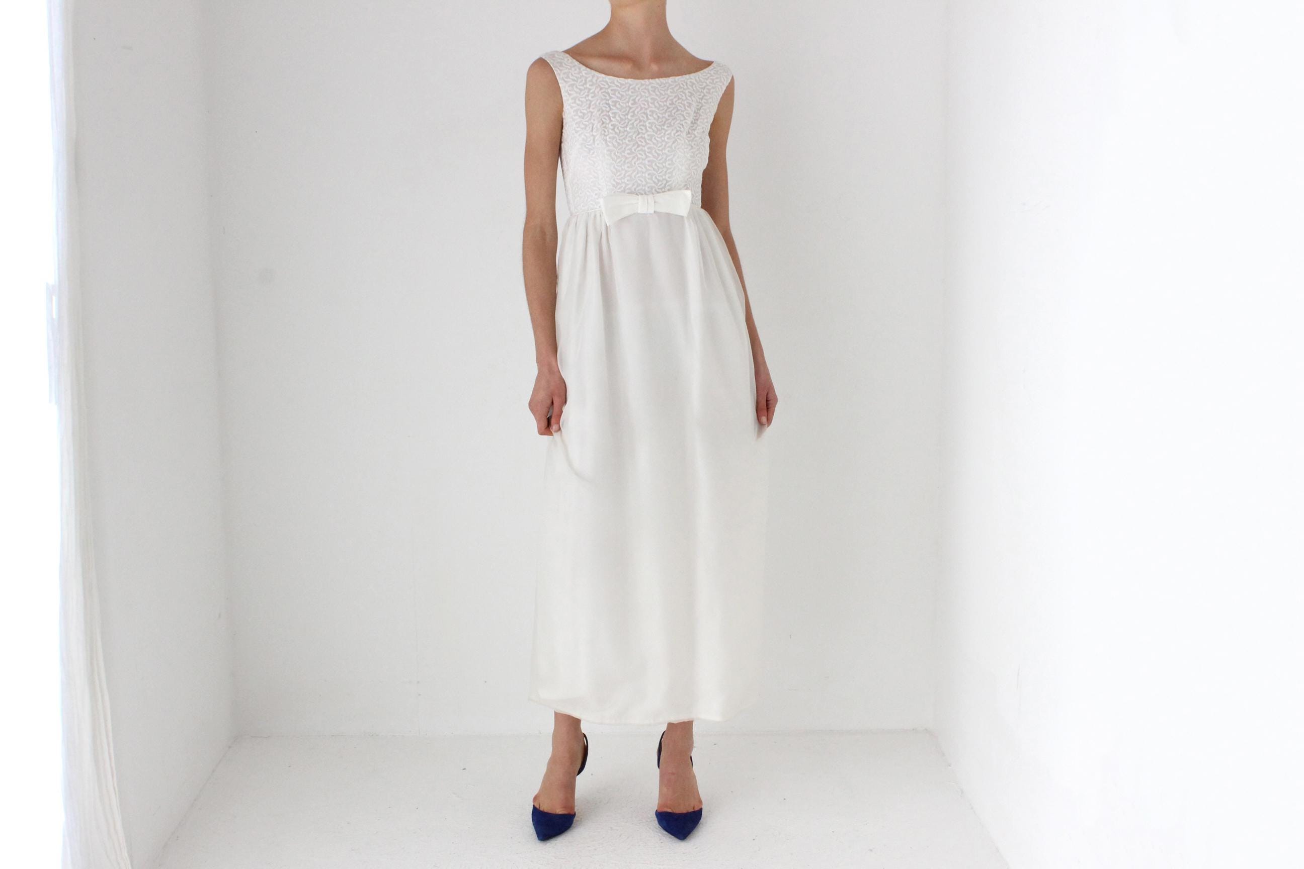 Dreamy 60s Empire Waist Wedding Dress w/ Bow