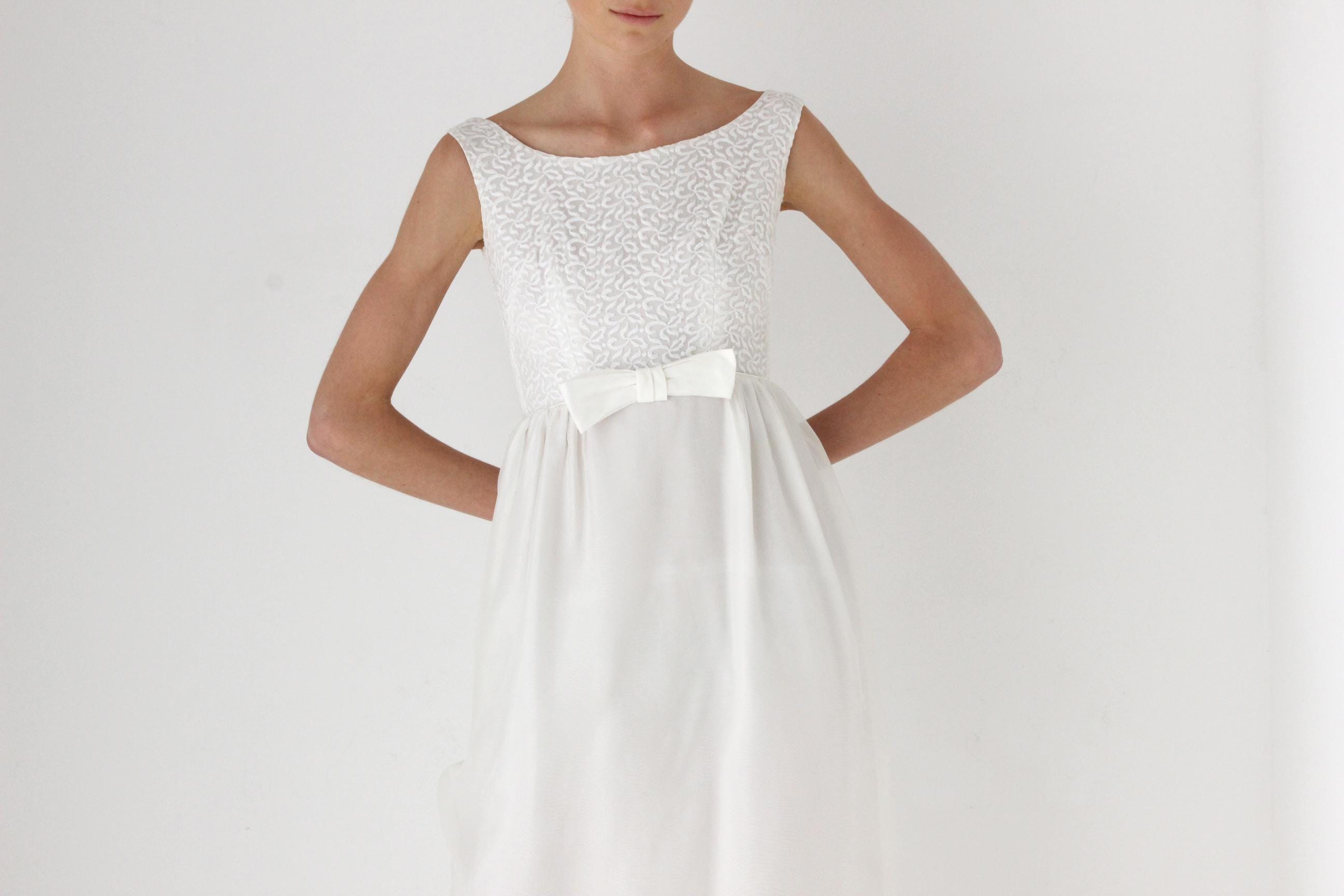 Dreamy 60s Empire Waist Wedding Dress w/ Bow