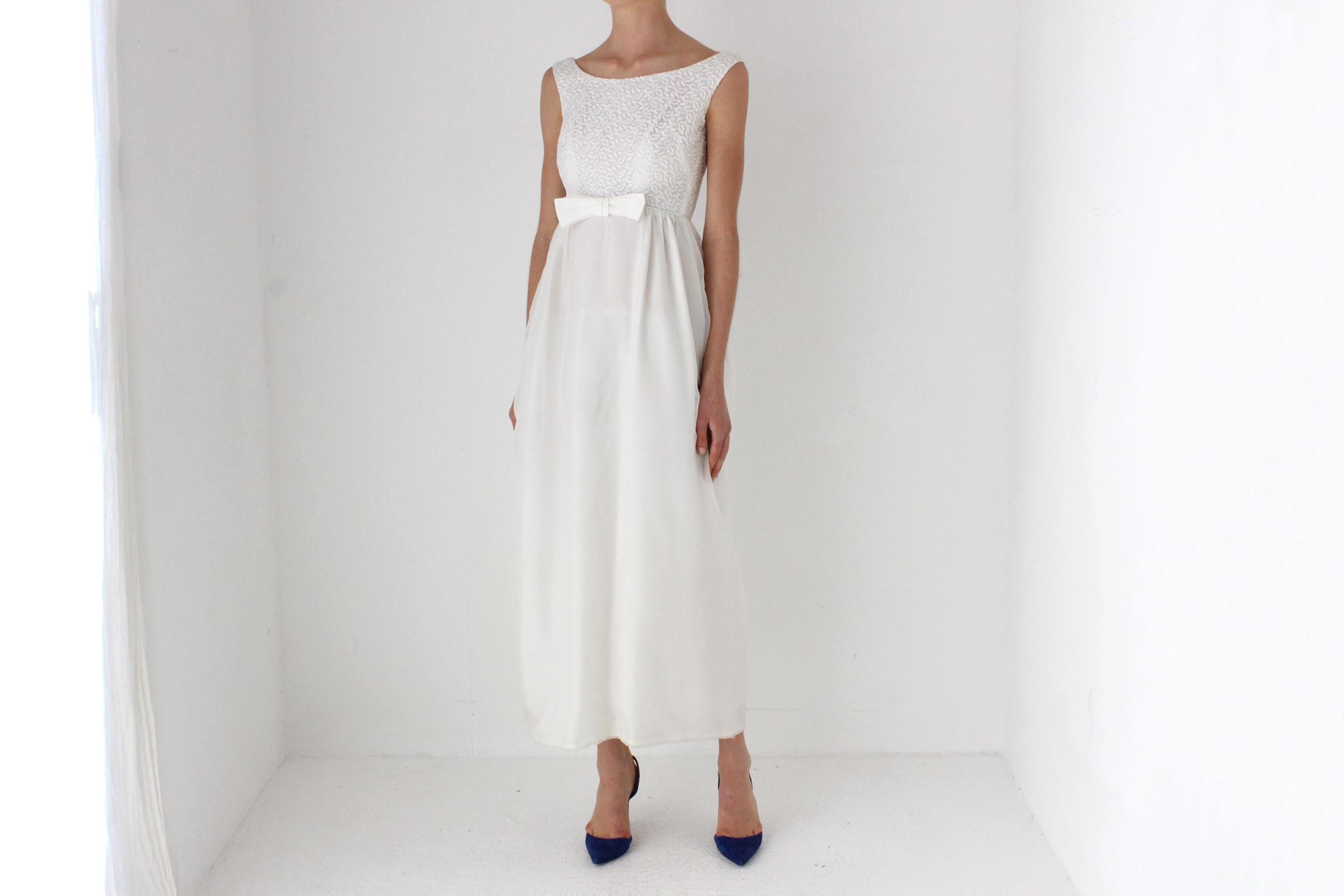 Dreamy 60s Empire Waist Wedding Dress w/ Bow