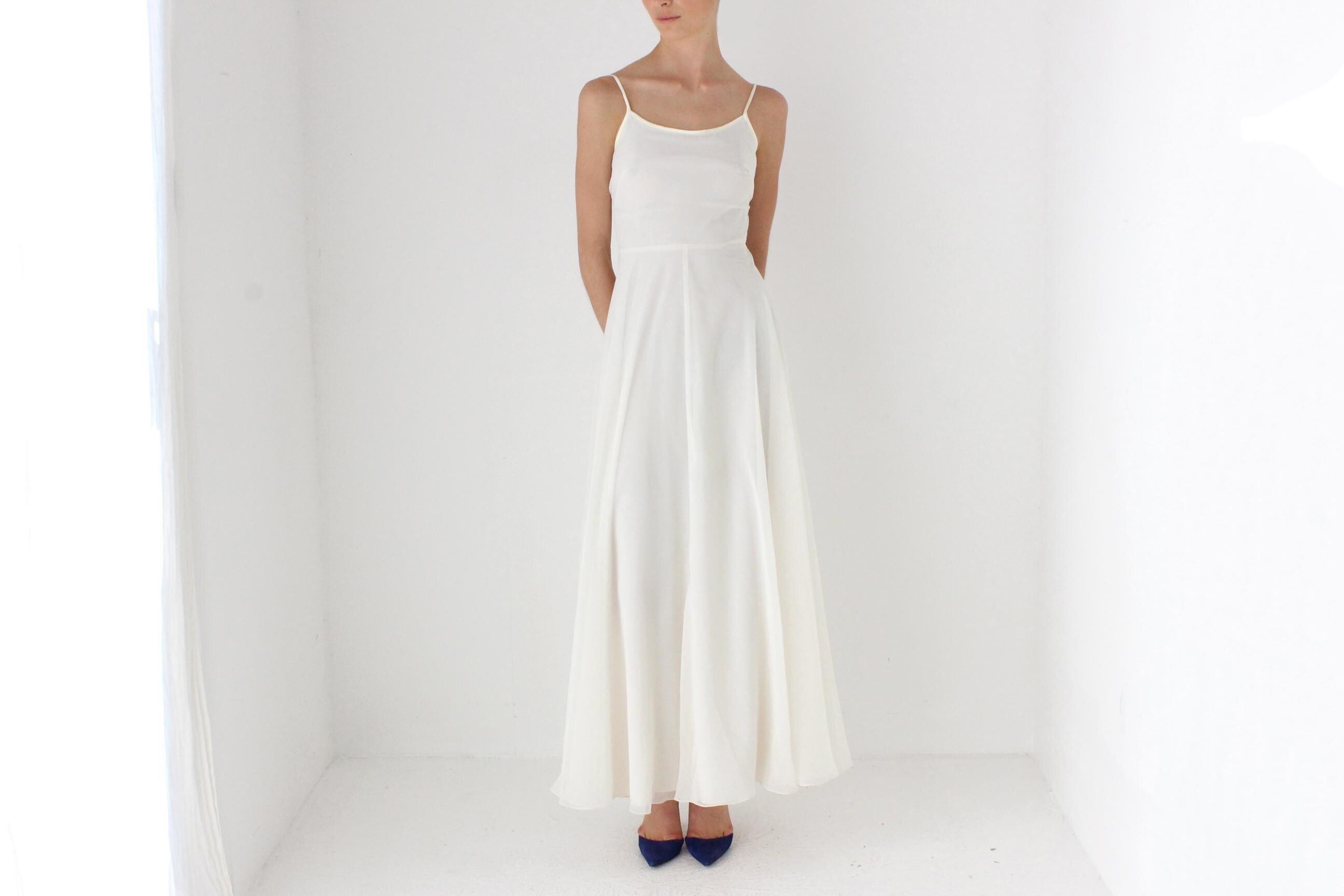 Romantic 70s Simple Chiffon Slip-Style Wedding Dress
