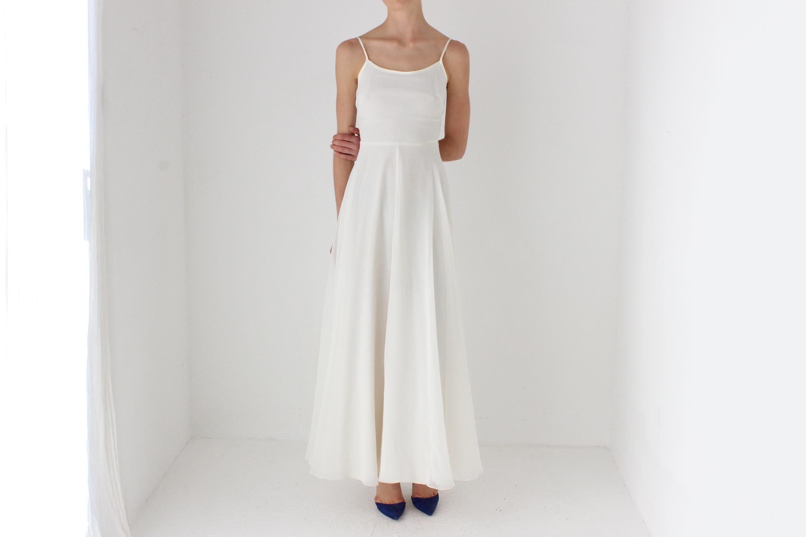 Romantic 70s Simple Chiffon Slip-Style Wedding Dress