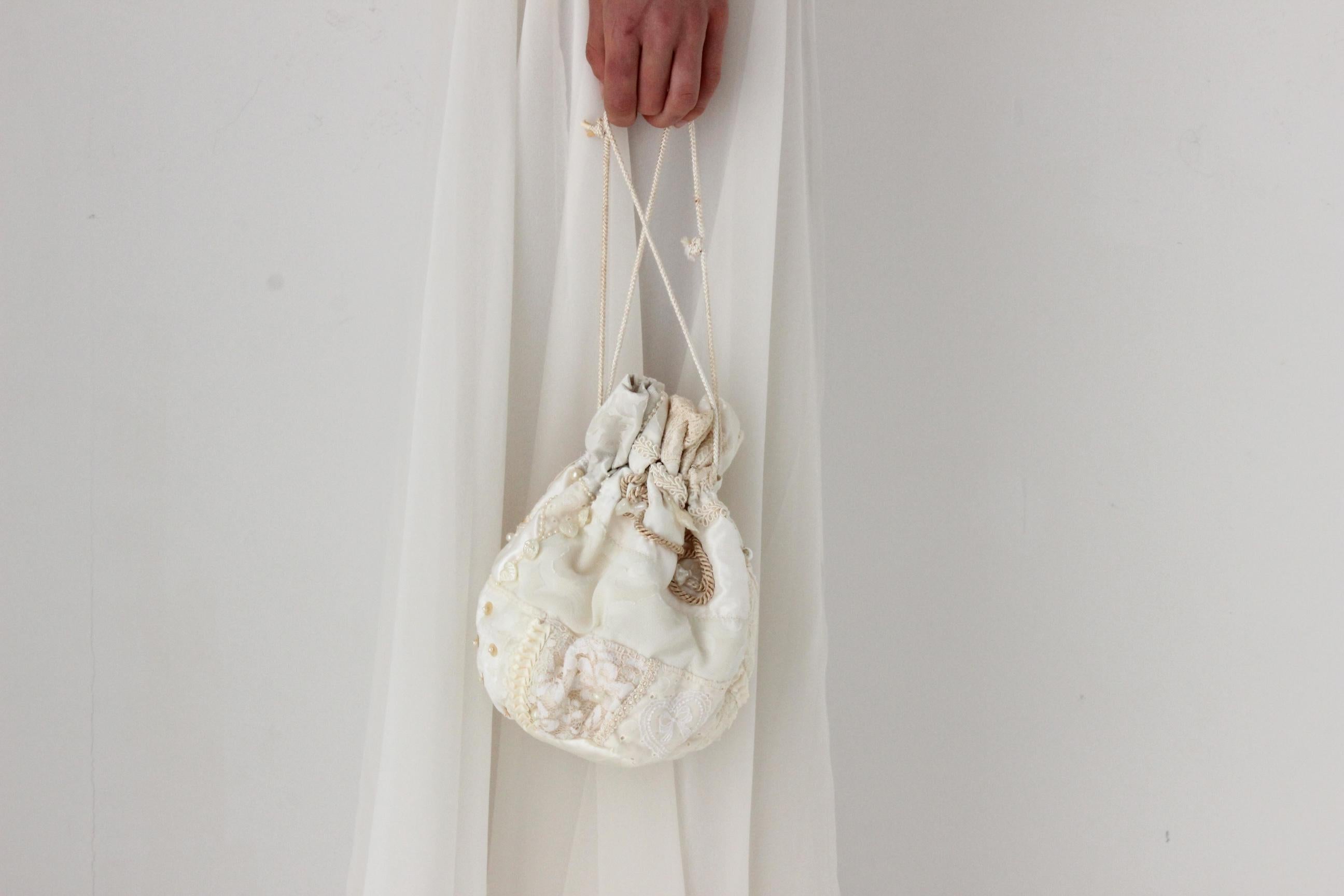 90s Lace & Button Patchwork Drawstring Bag