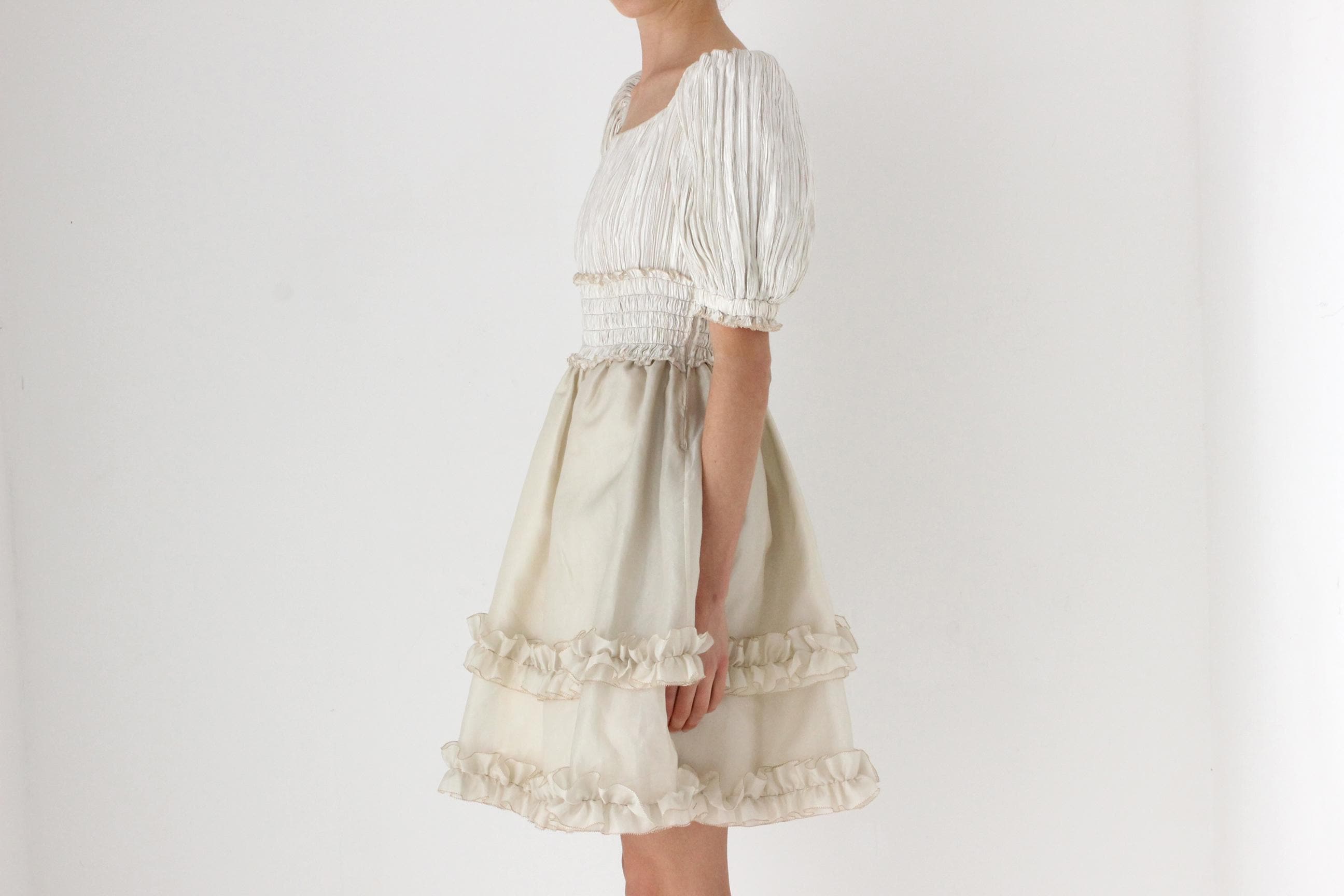 80s Mary McFadden Couture Fortuny Pleated Organza Mini