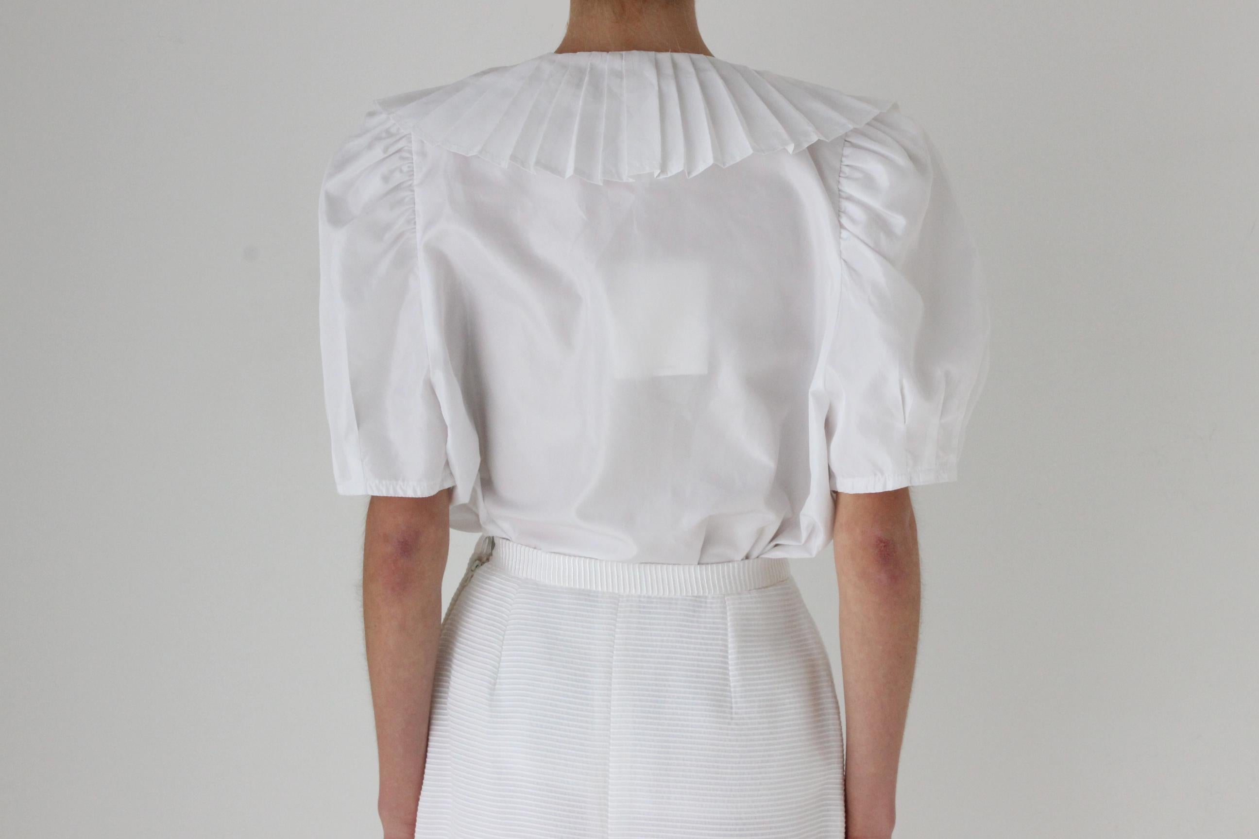 80s Pleated Taffeta Harlequin Puff Blouse