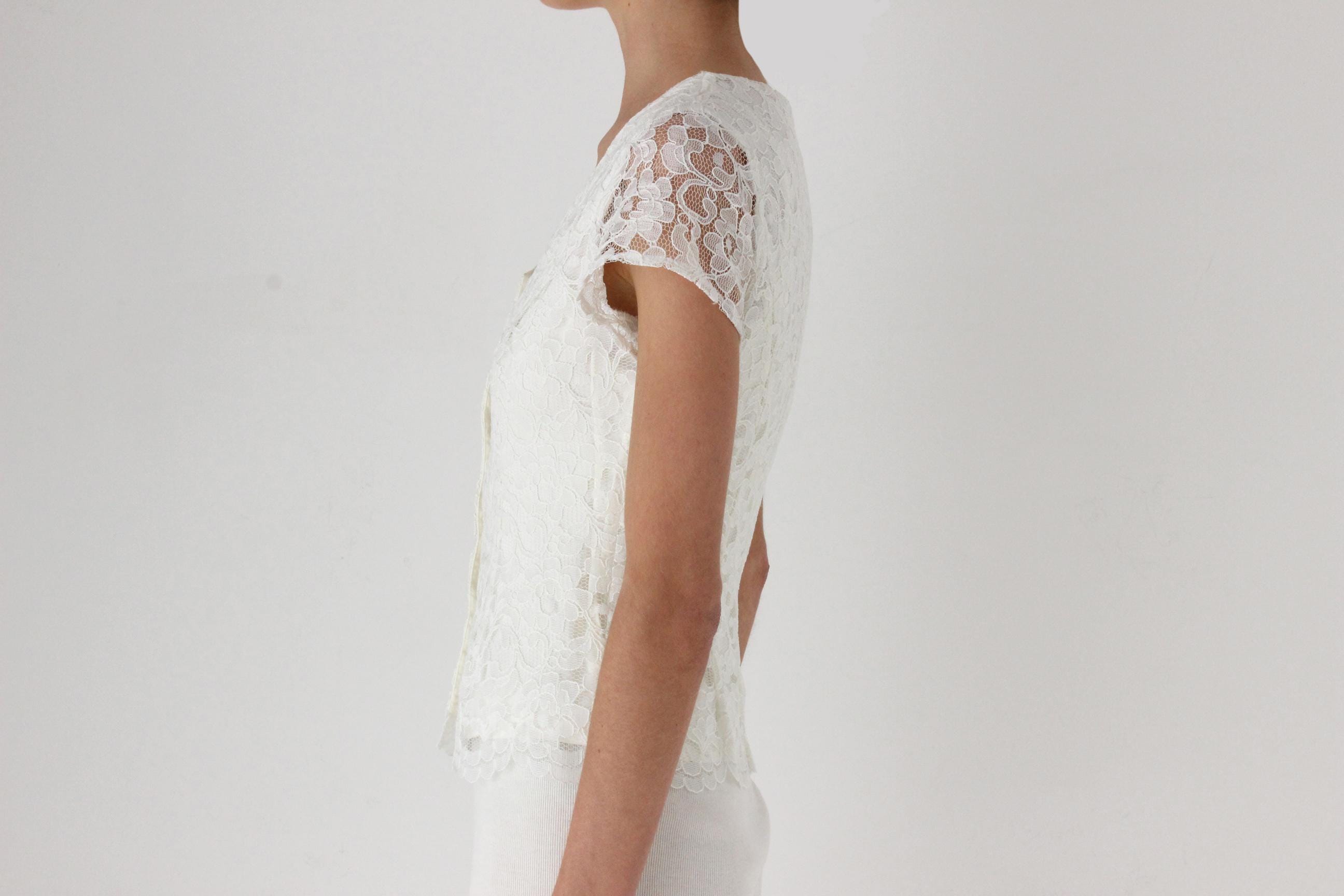 90s Ivory Lace Button Front Top