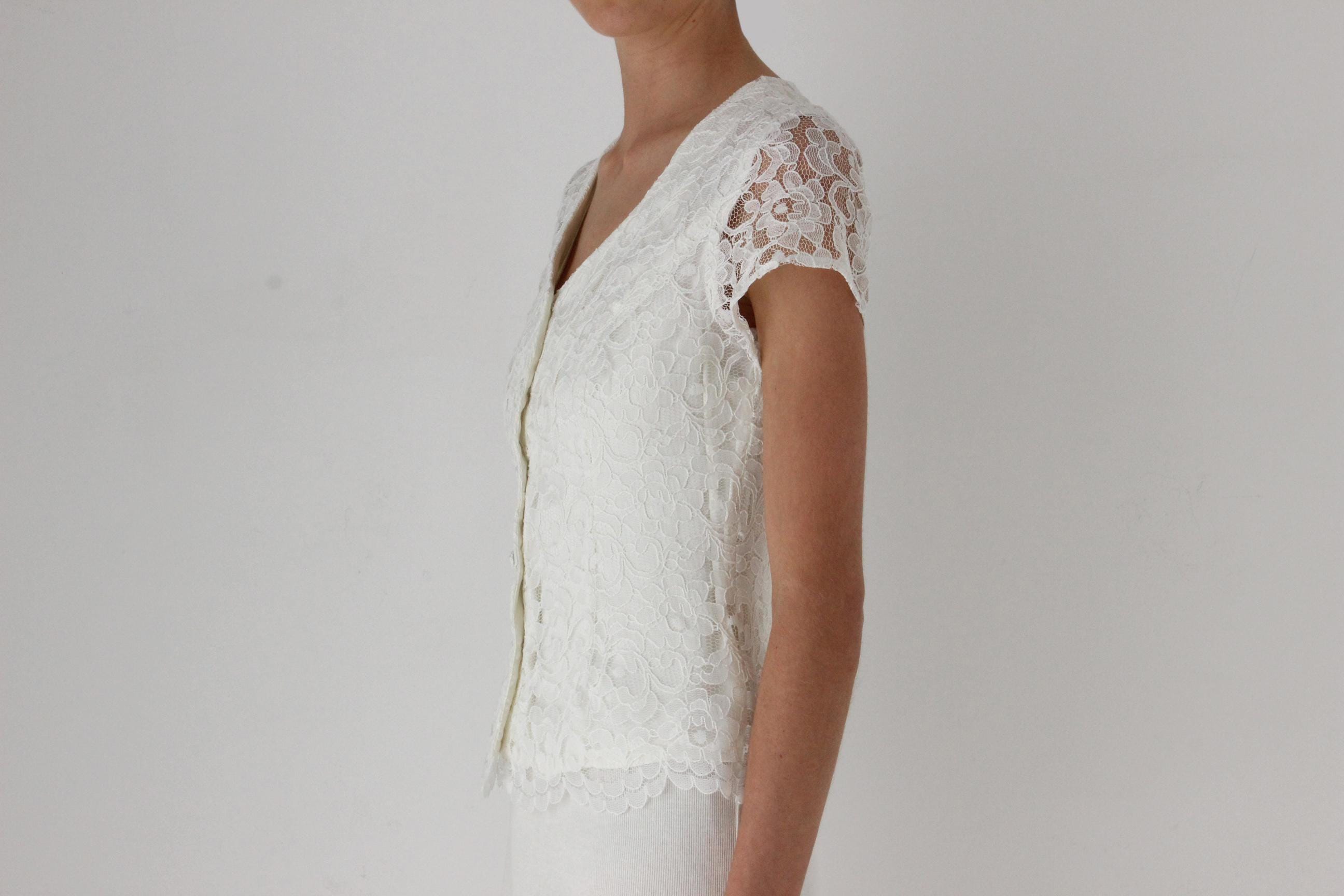 90s Ivory Lace Button Front Top