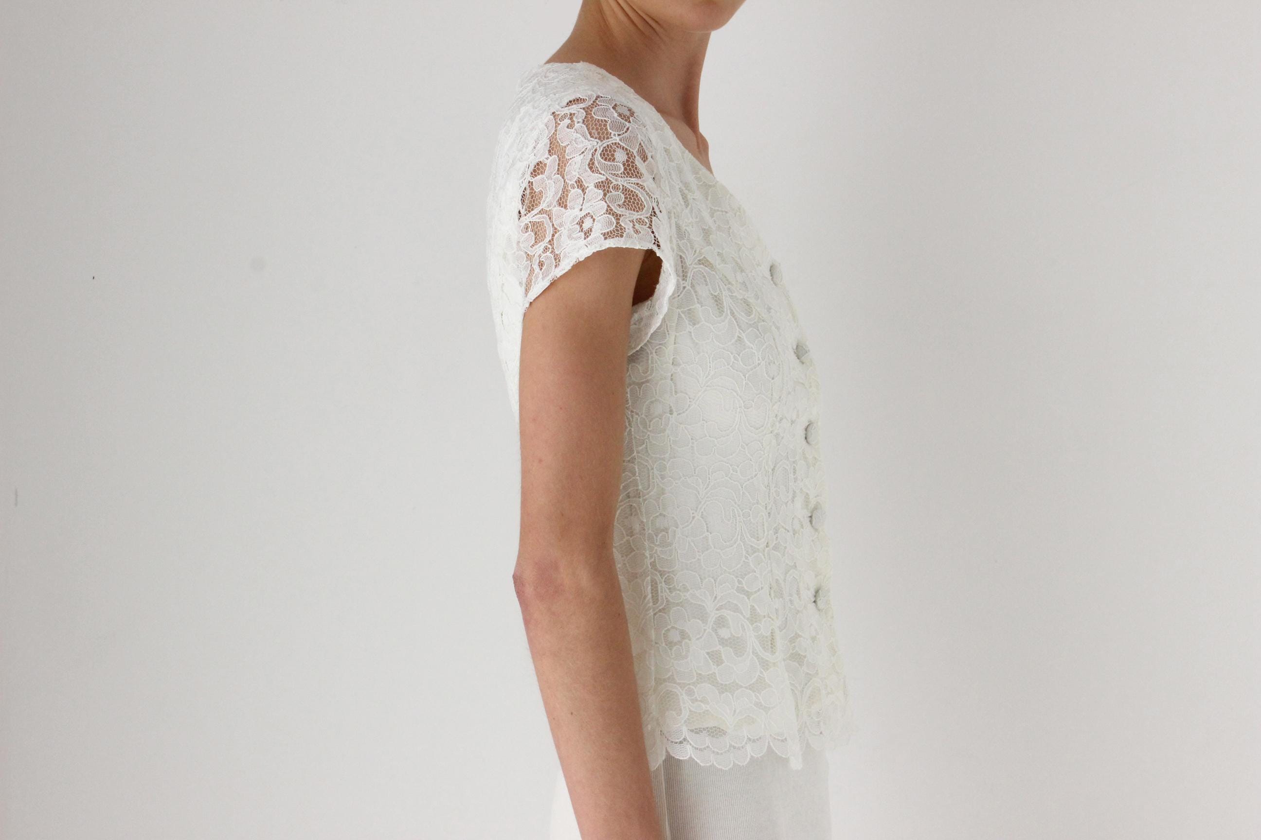 90s Ivory Lace Button Front Top