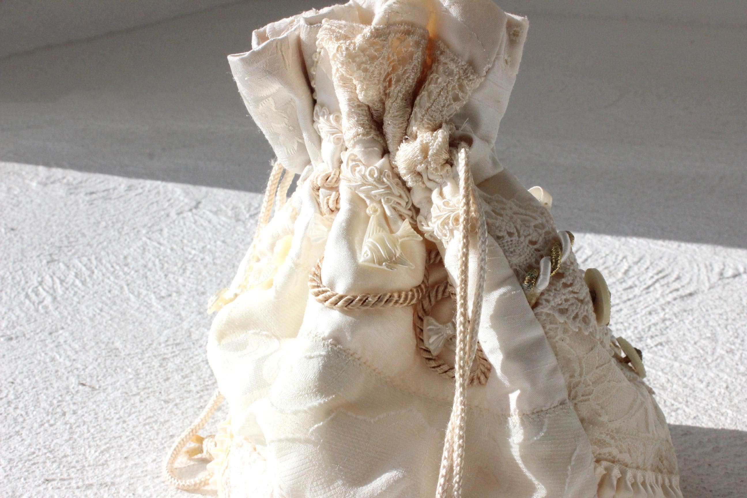 90s Lace & Button Patchwork Drawstring Bag