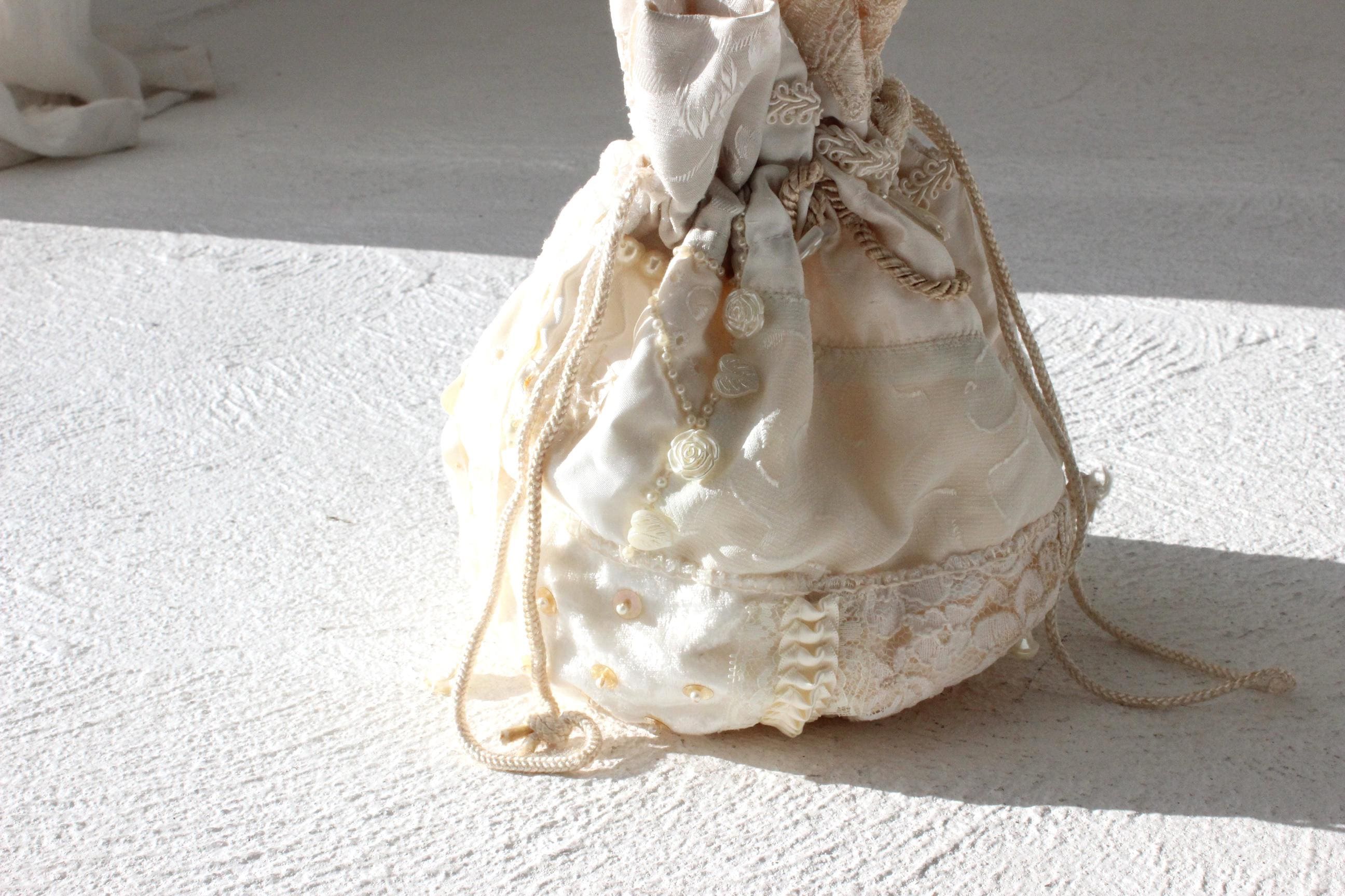 90s Lace & Button Patchwork Drawstring Bag