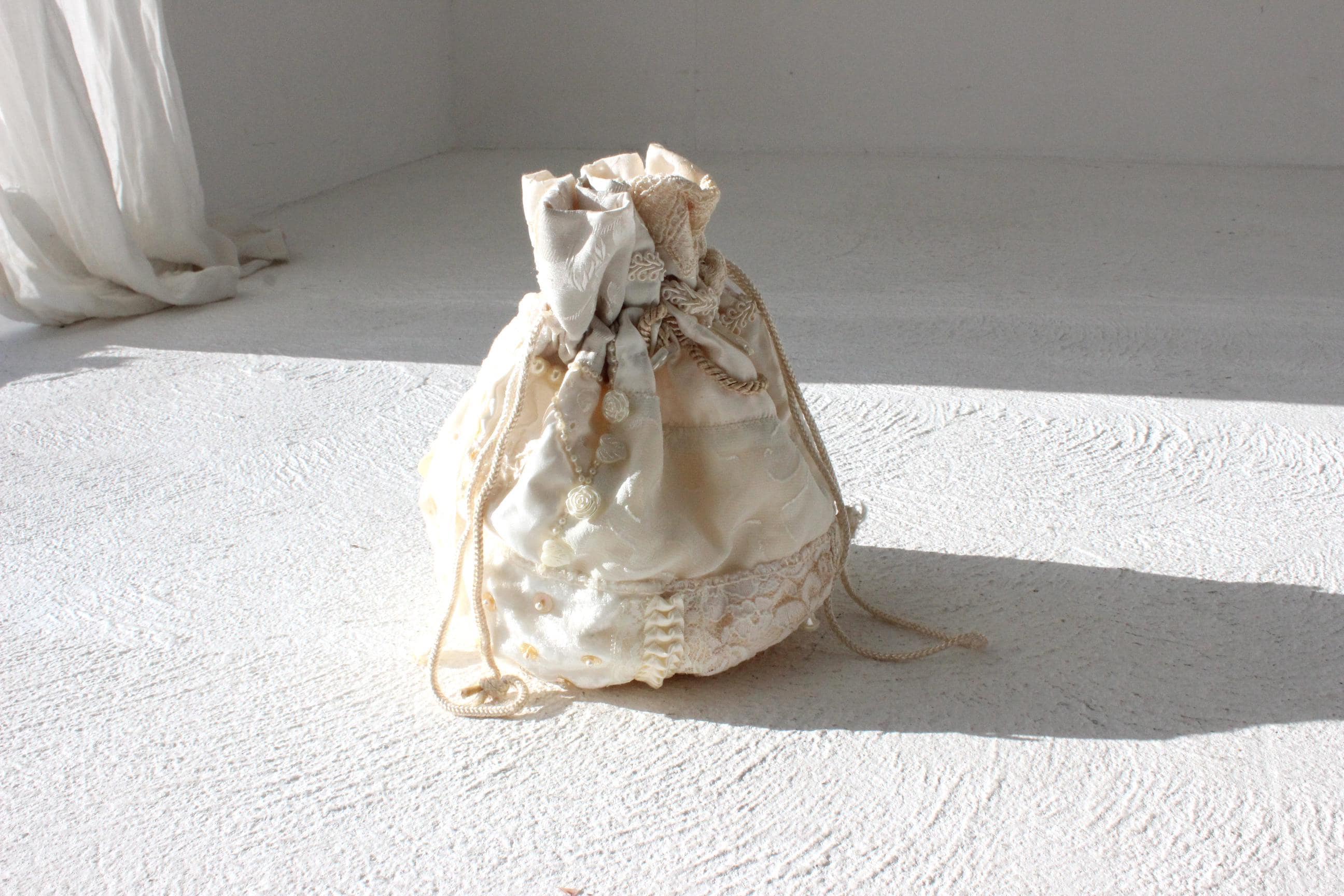 90s Lace & Button Patchwork Drawstring Bag