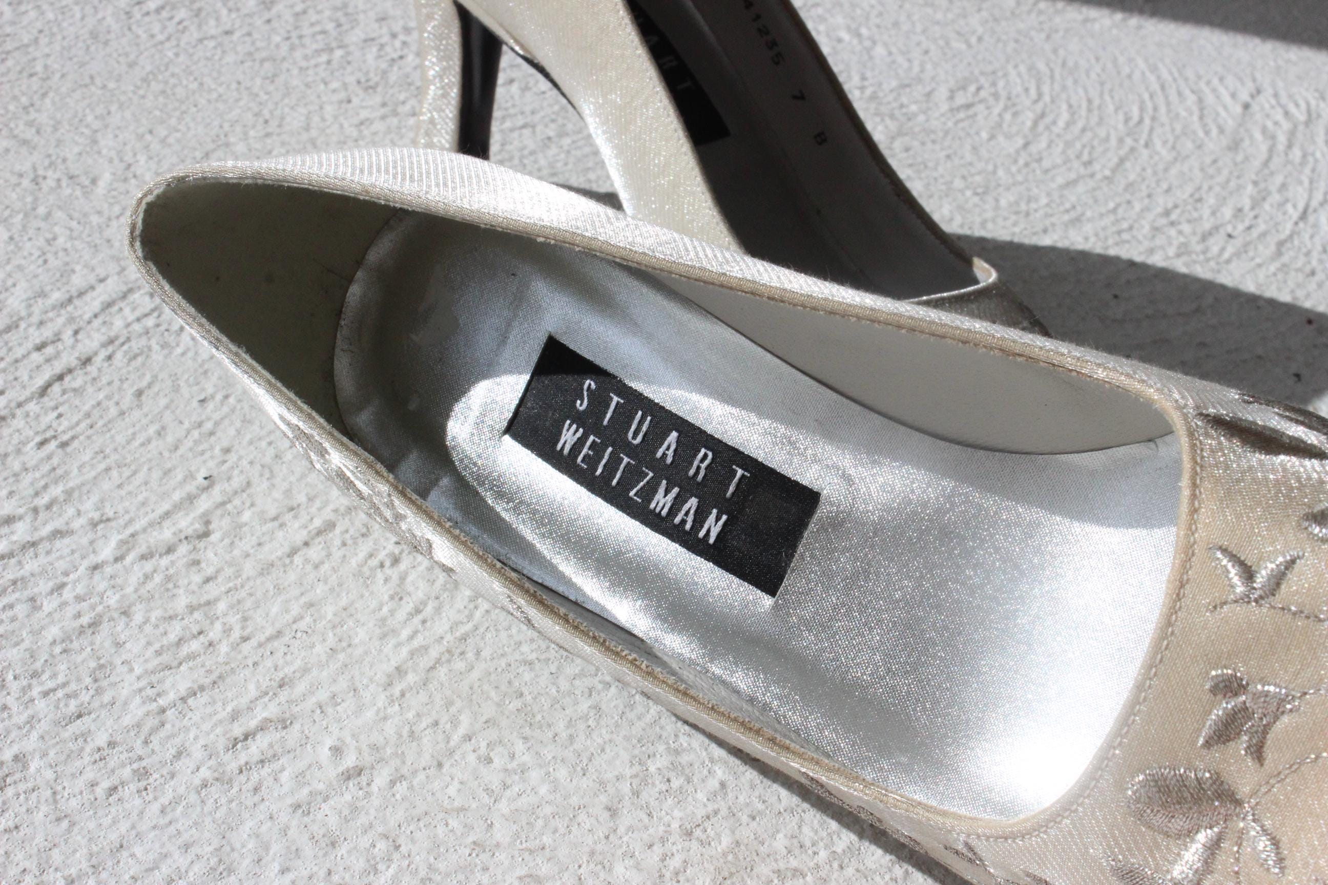 90s Stuart Weitzman Embroidered Oyster Heels - Euro 37