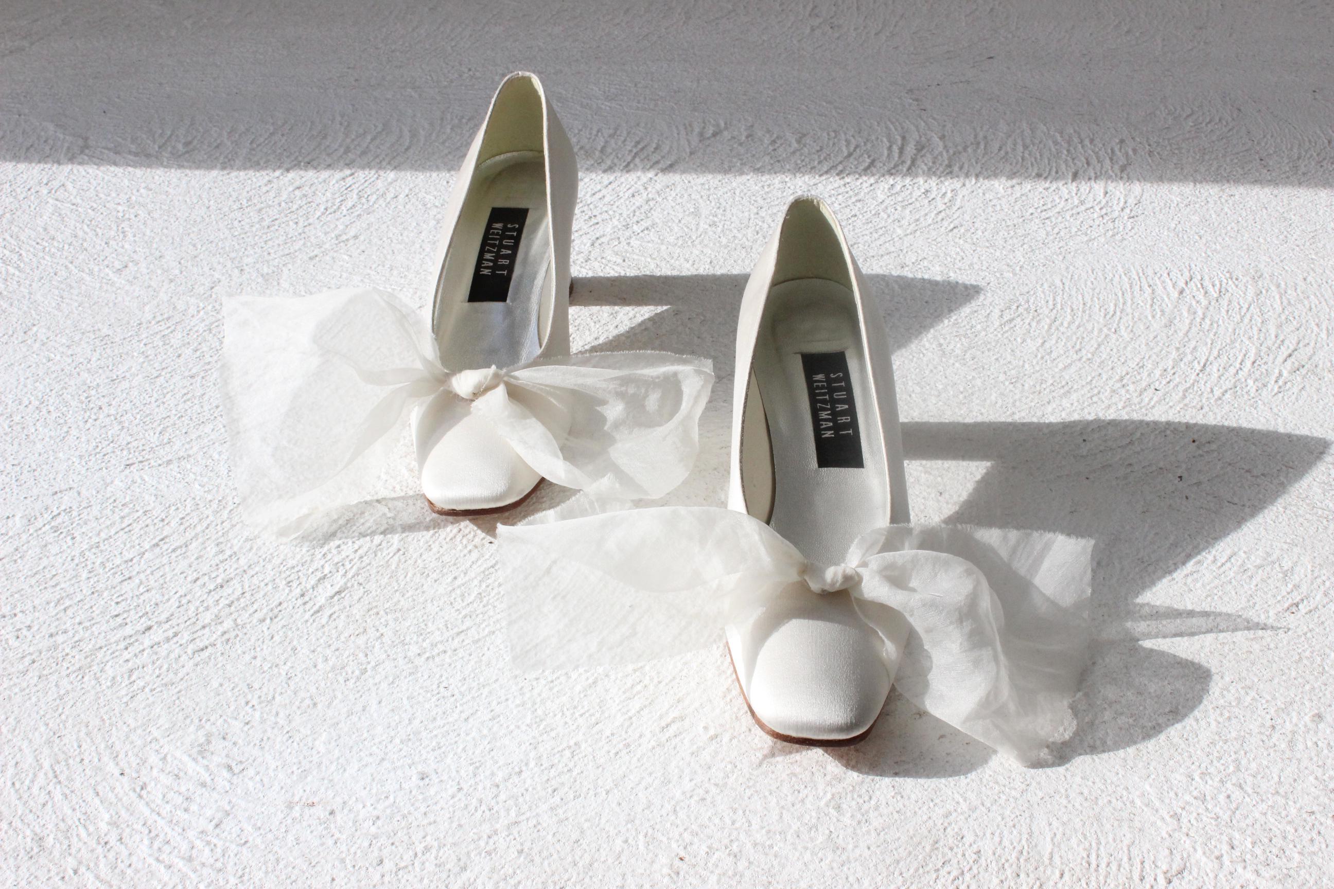 90s Stuart Weitzman Satin Heels w/ Organza Bows - Euro 37.5