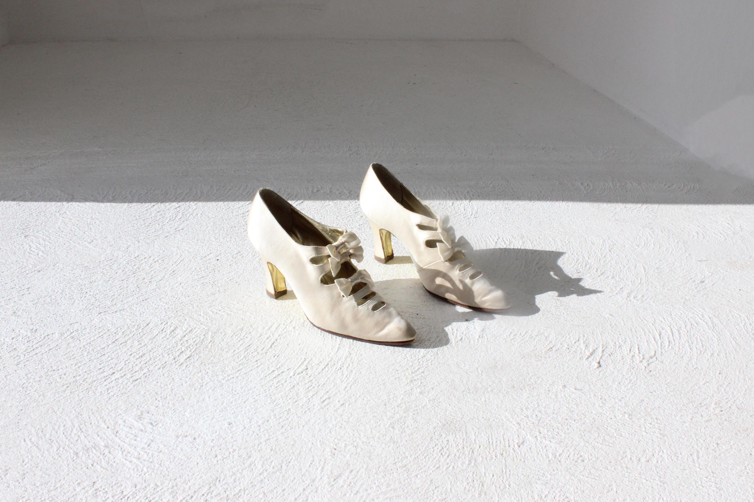 60s Philippe Model Paris Edwardian Silk Courtier Bridal Heels ~ Euro 36