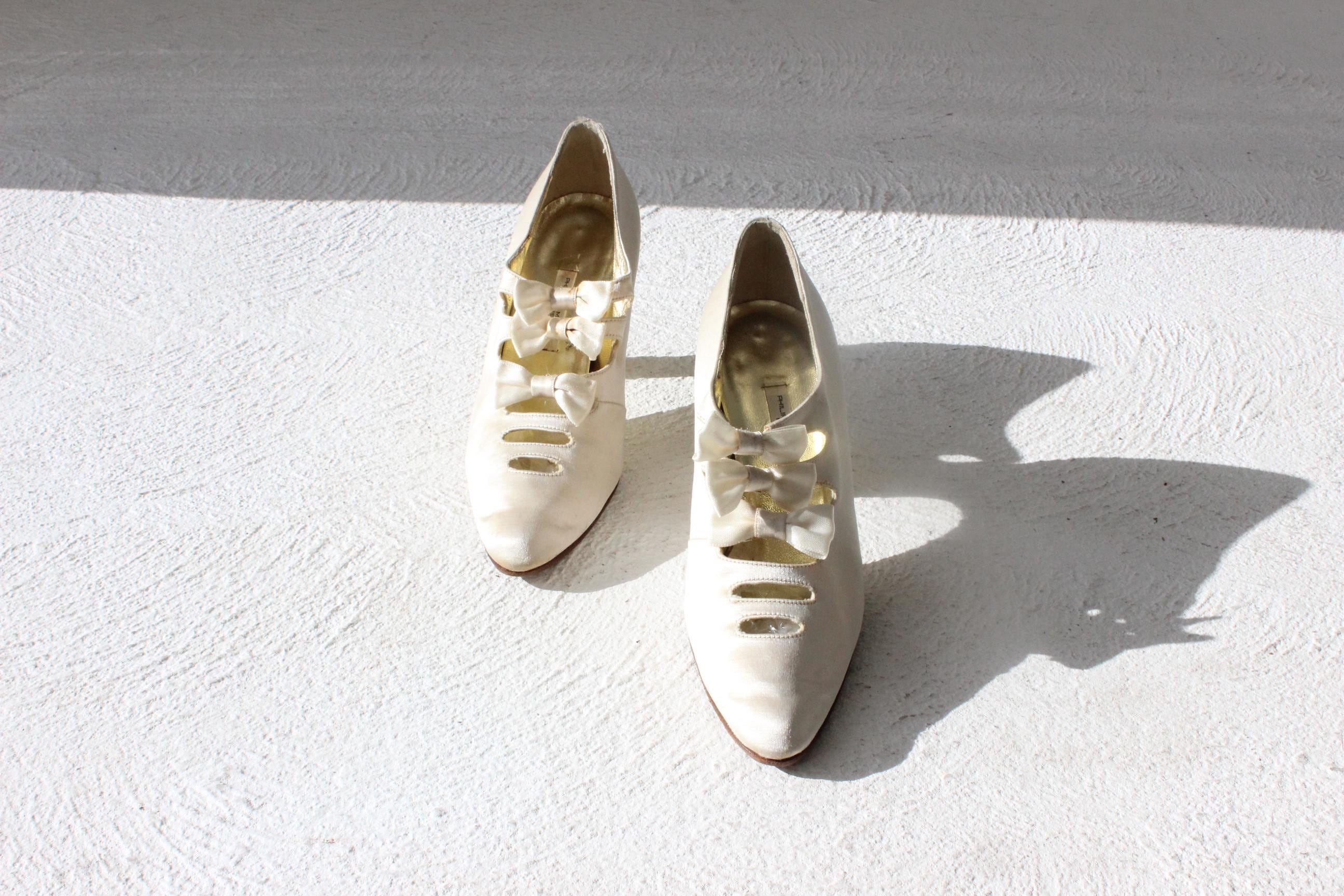 60s Philippe Model Paris Edwardian Silk Courtier Bridal Heels ~ Euro 36