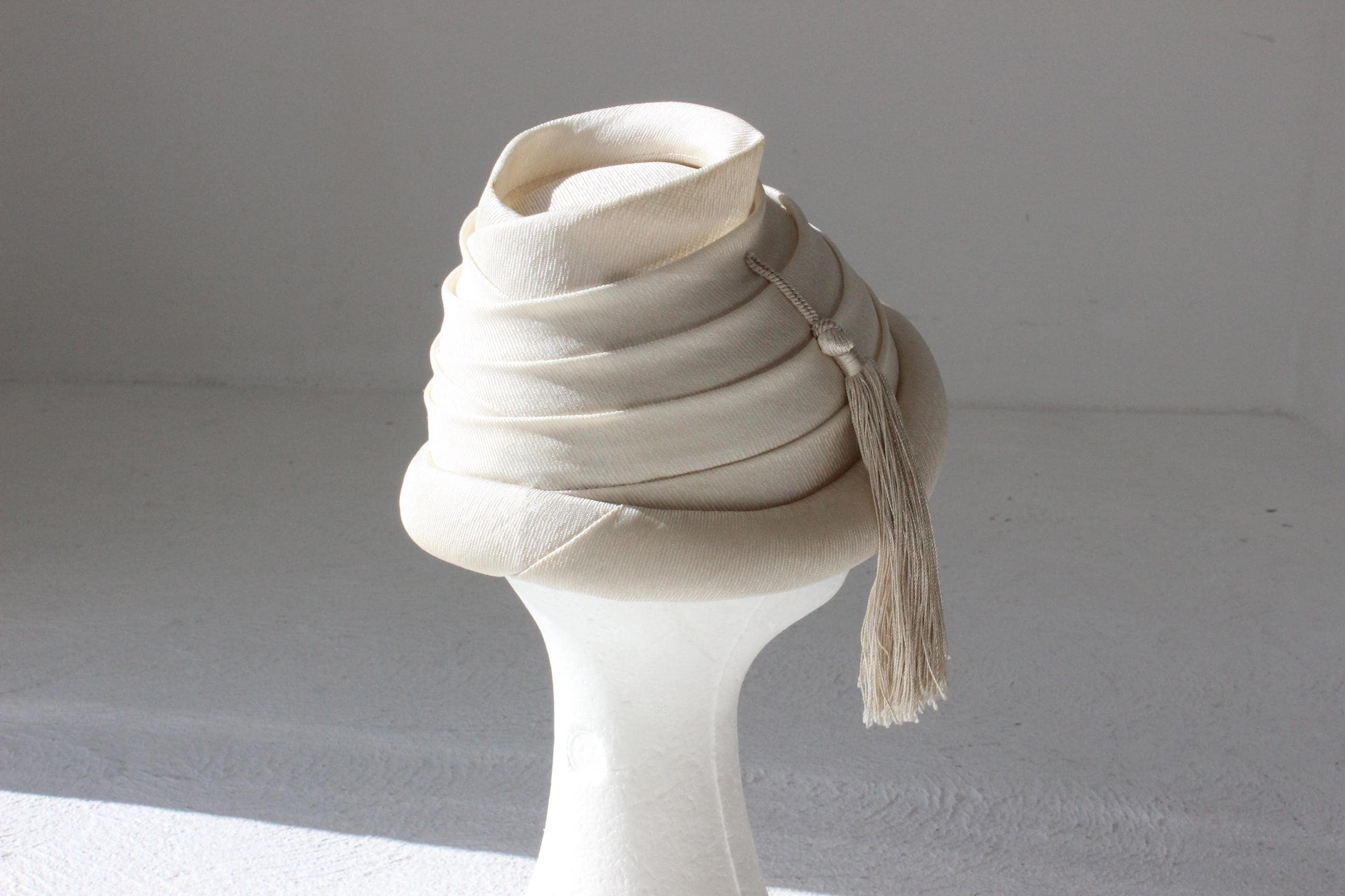 50s Sculptural Beige Beehive Hat w/ Tassel