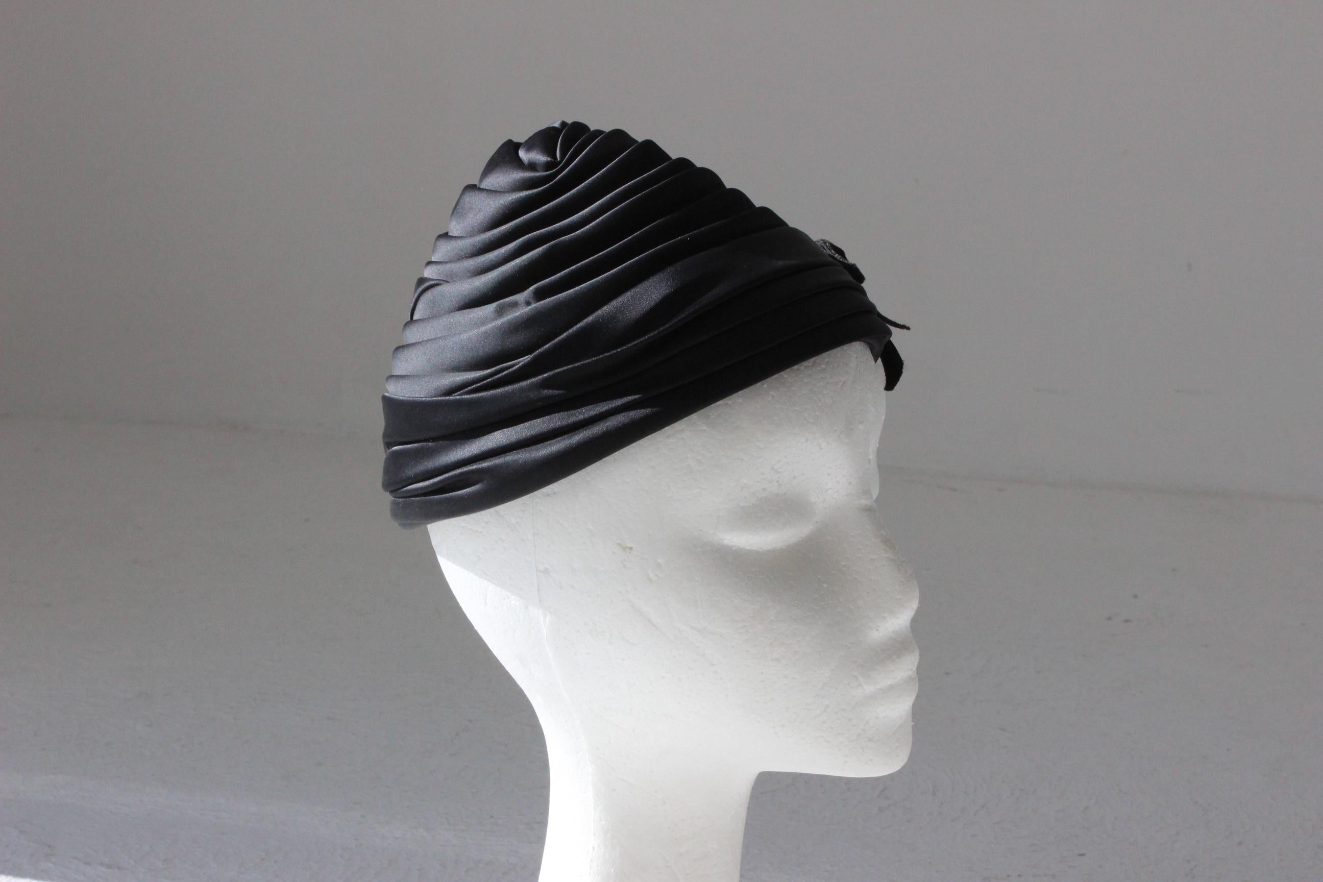 50s Black Taffeta Sculptural Beehive Hat