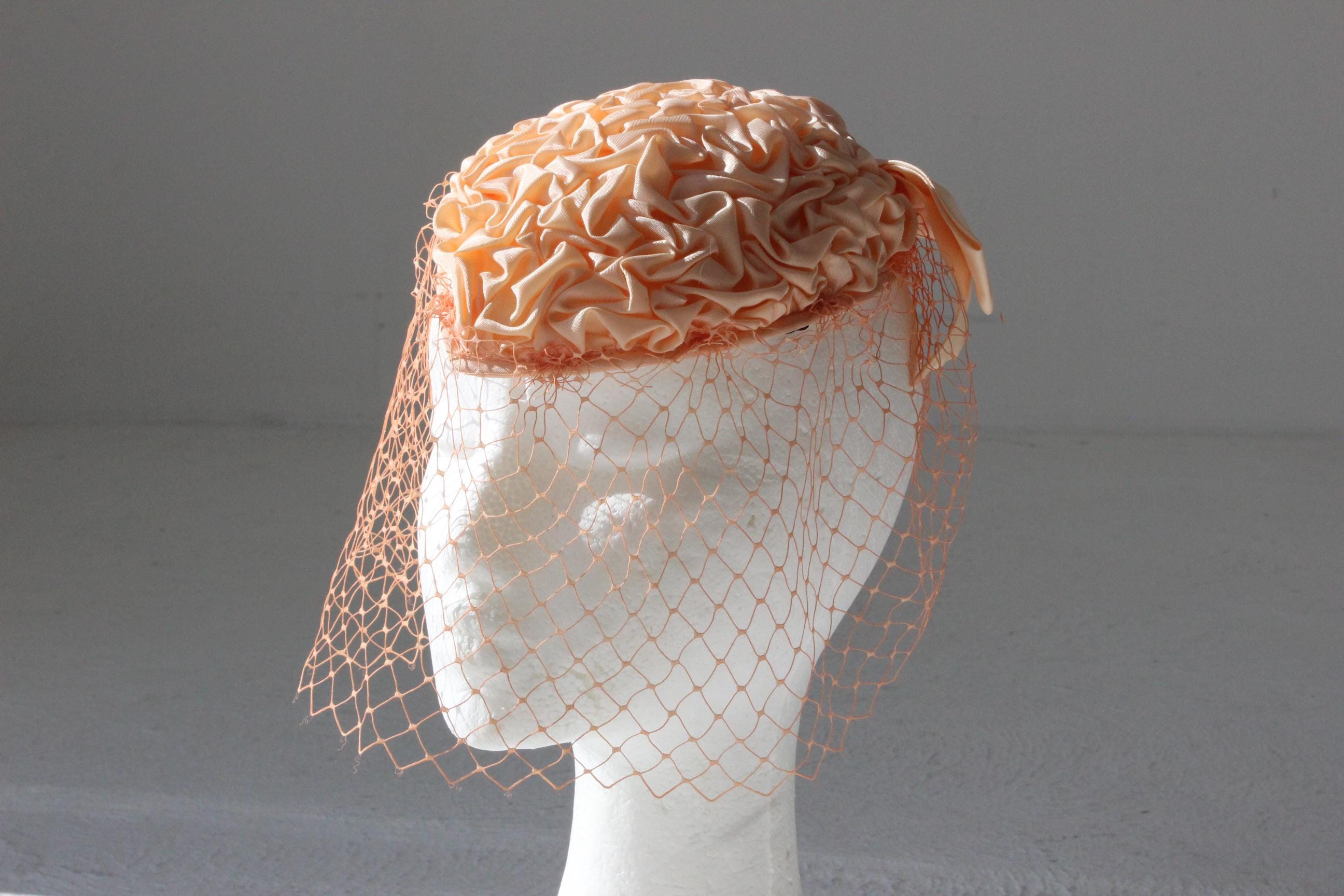80s Peach Textural Fascinator w/ Veil