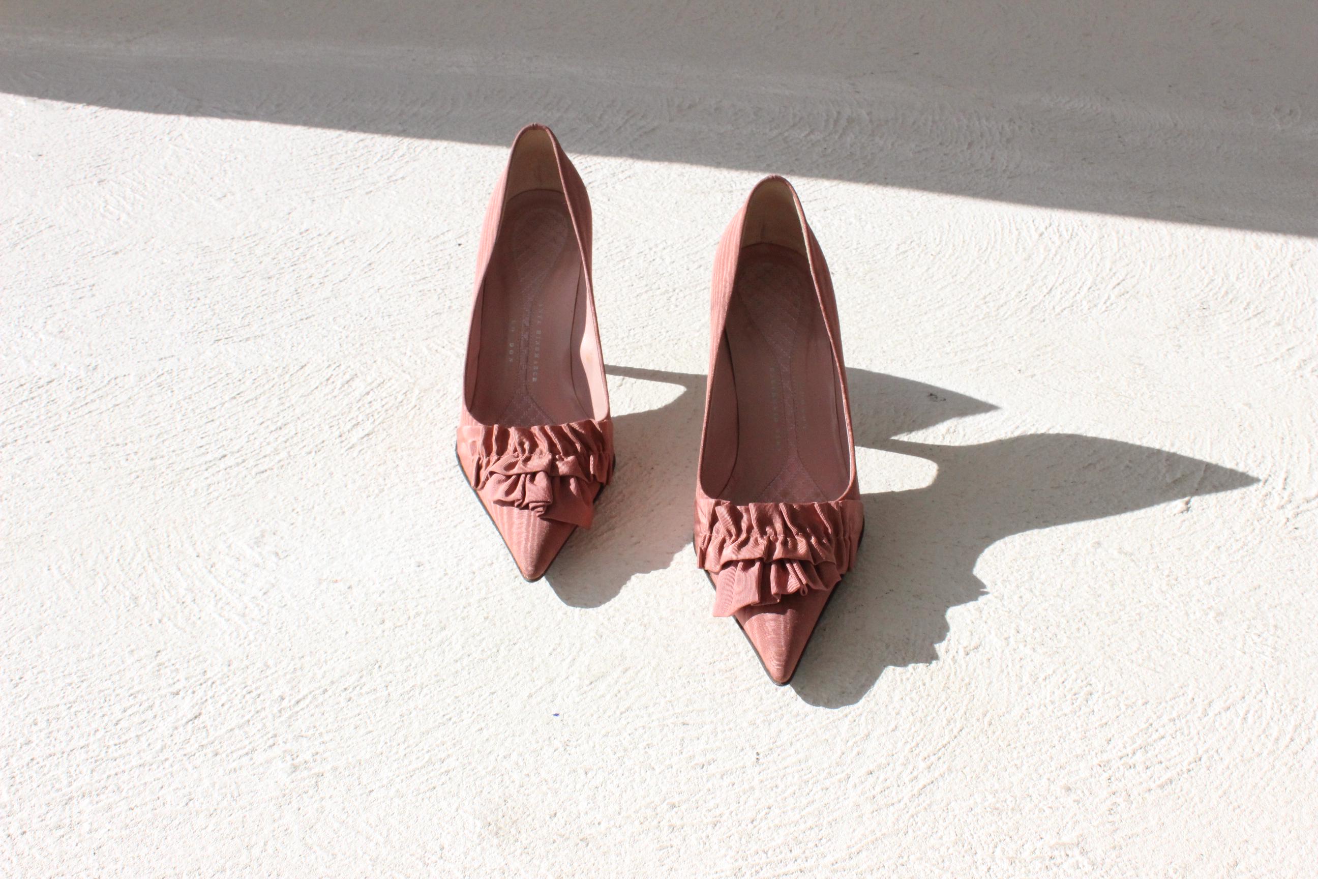 90s Dusty Pink Taffeta Courtier Heels - Euro 37