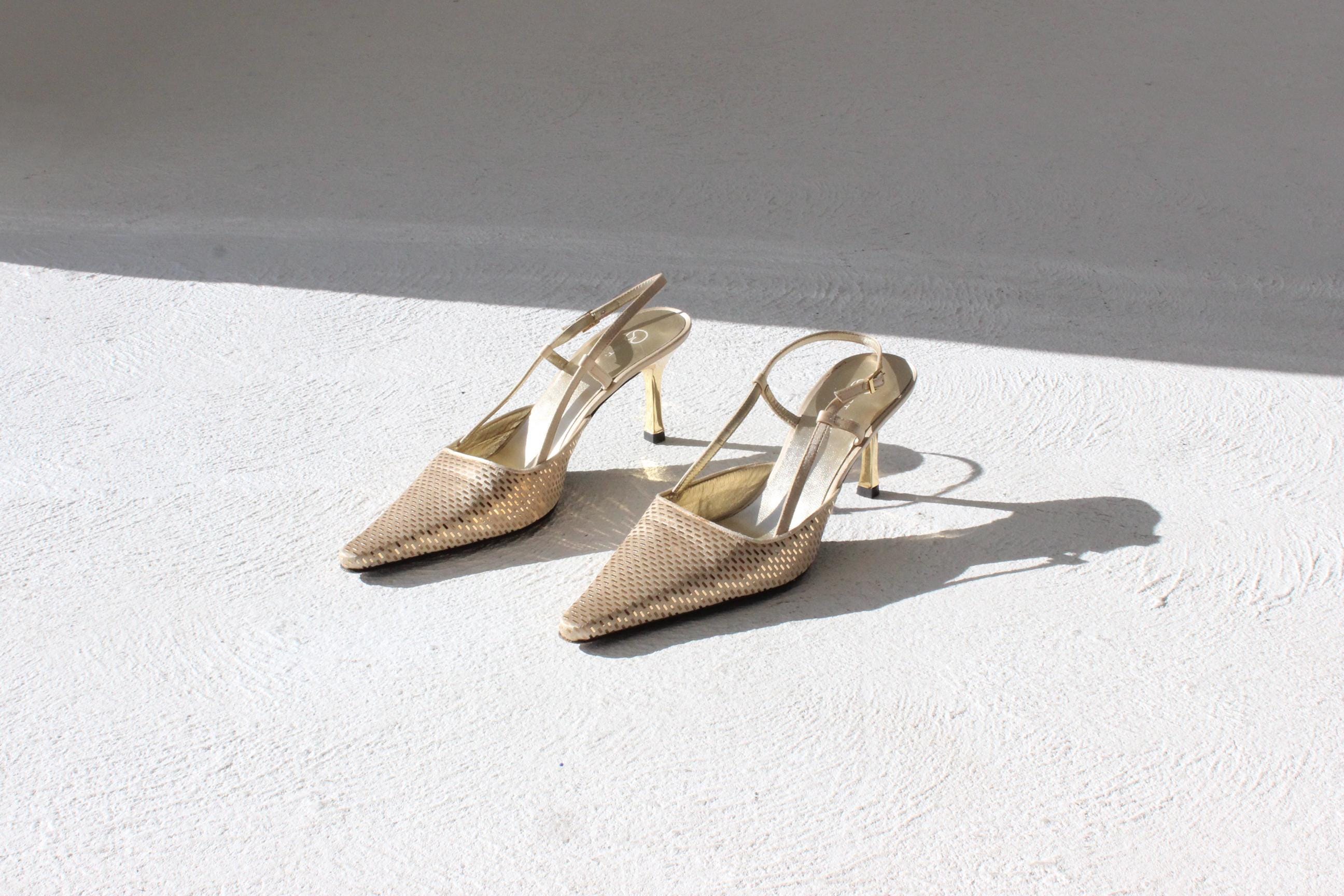 Y2K St John Gold Metallic Mirrorball Slingback Heels ~ Euro 39.5