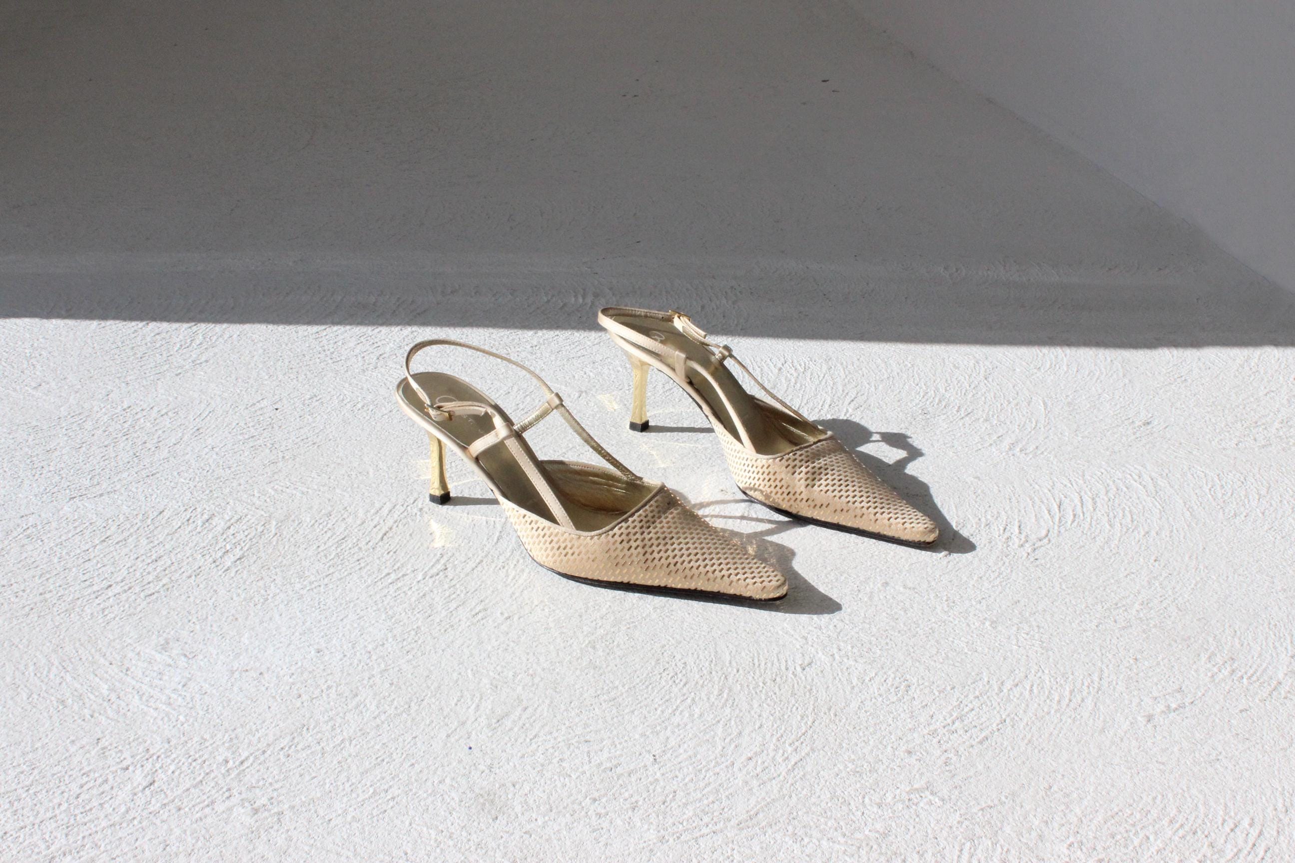 Y2K St John Gold Metallic Mirrorball Slingback Heels ~ Euro 39.5