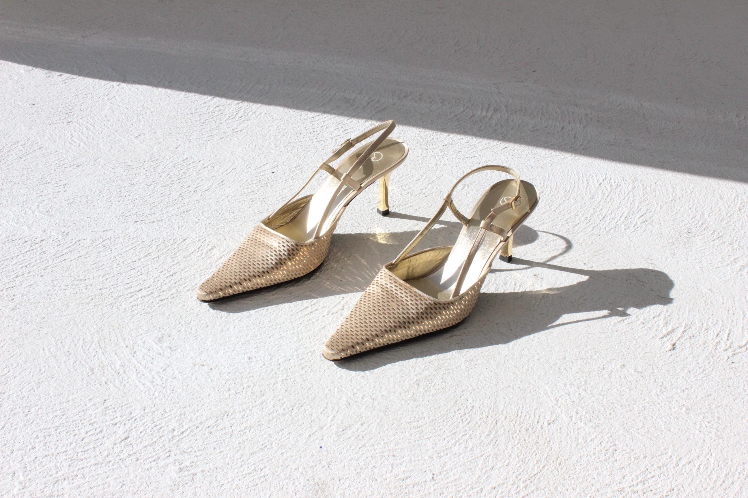 Y2K St John Gold Metallic Mirrorball Slingback Heels ~ Euro 39.5