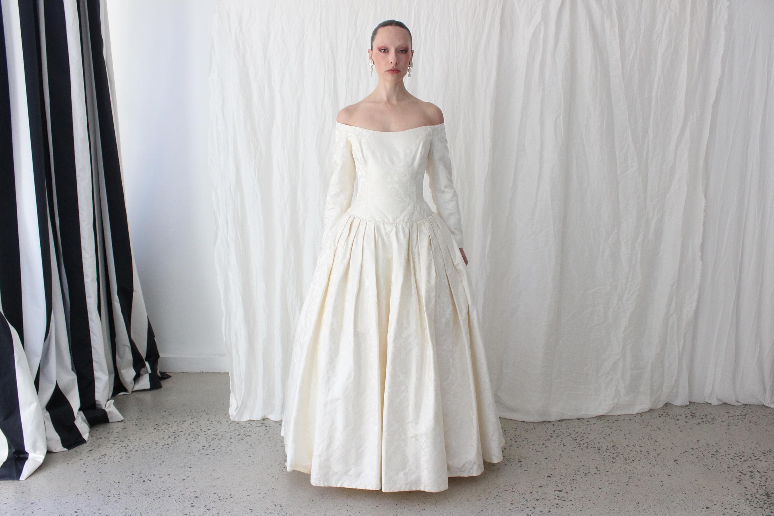 1996 Custom Mariana Hardwick Renaissance Bride Off Shoulder Jacquard Courtier Gown