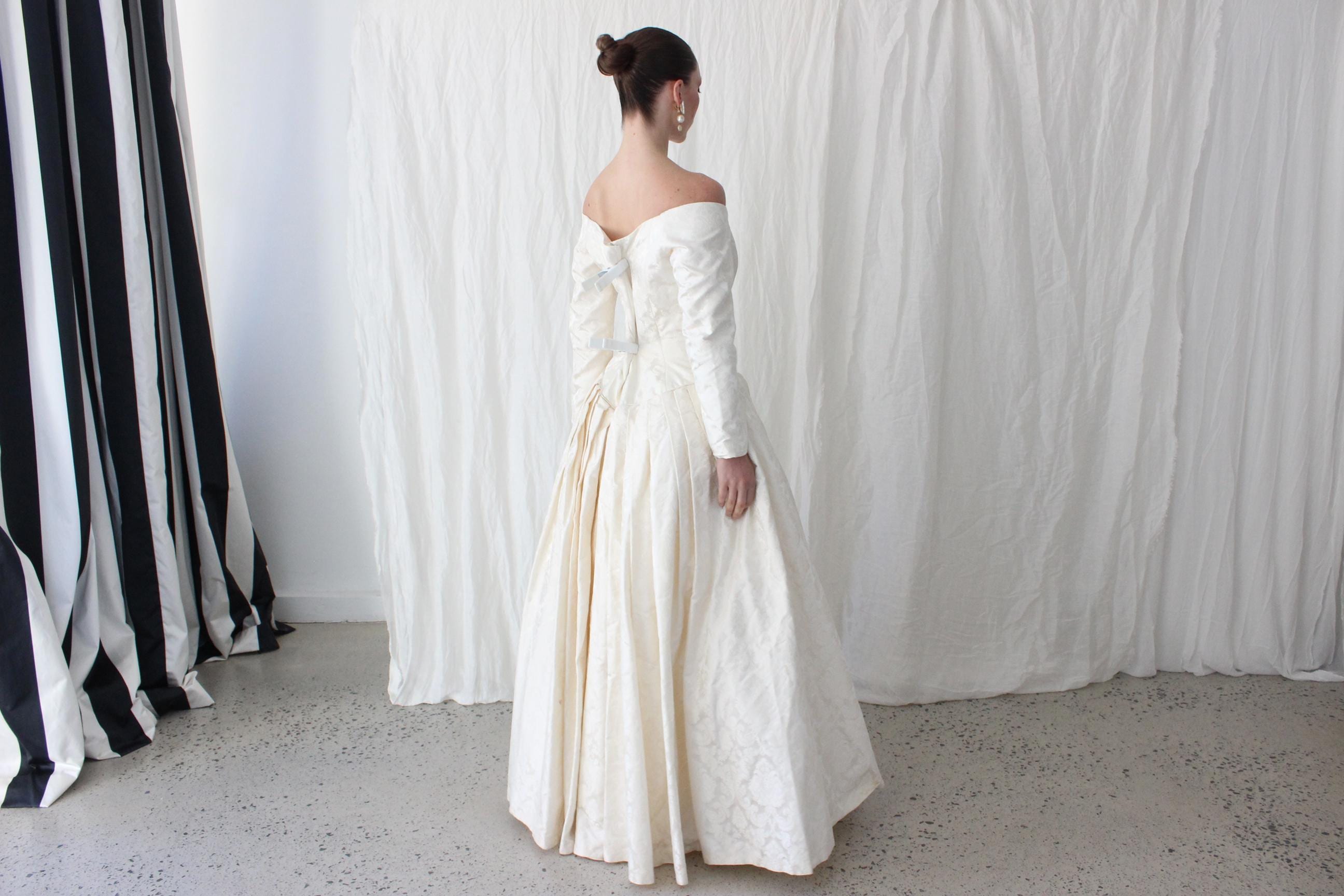 1996 Custom Mariana Hardwick Renaissance Bride Off Shoulder Jacquard Courtier Gown