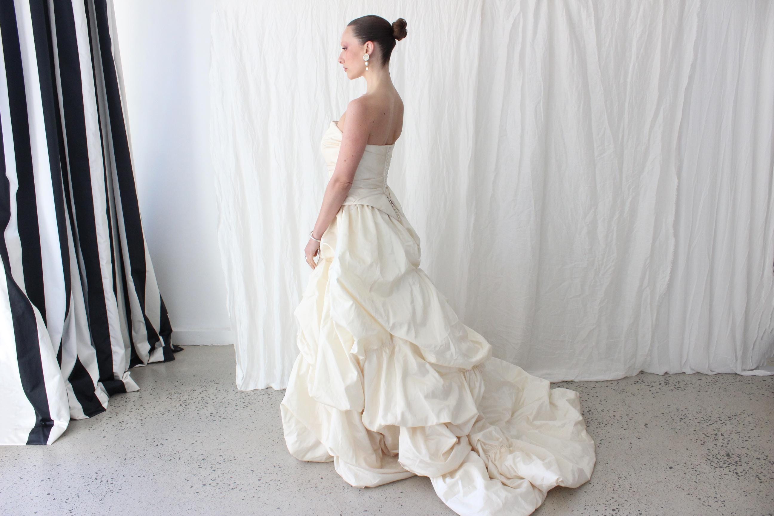 Outrageous 90s Bubble Taffeta Strapless Corset Wedding Gown