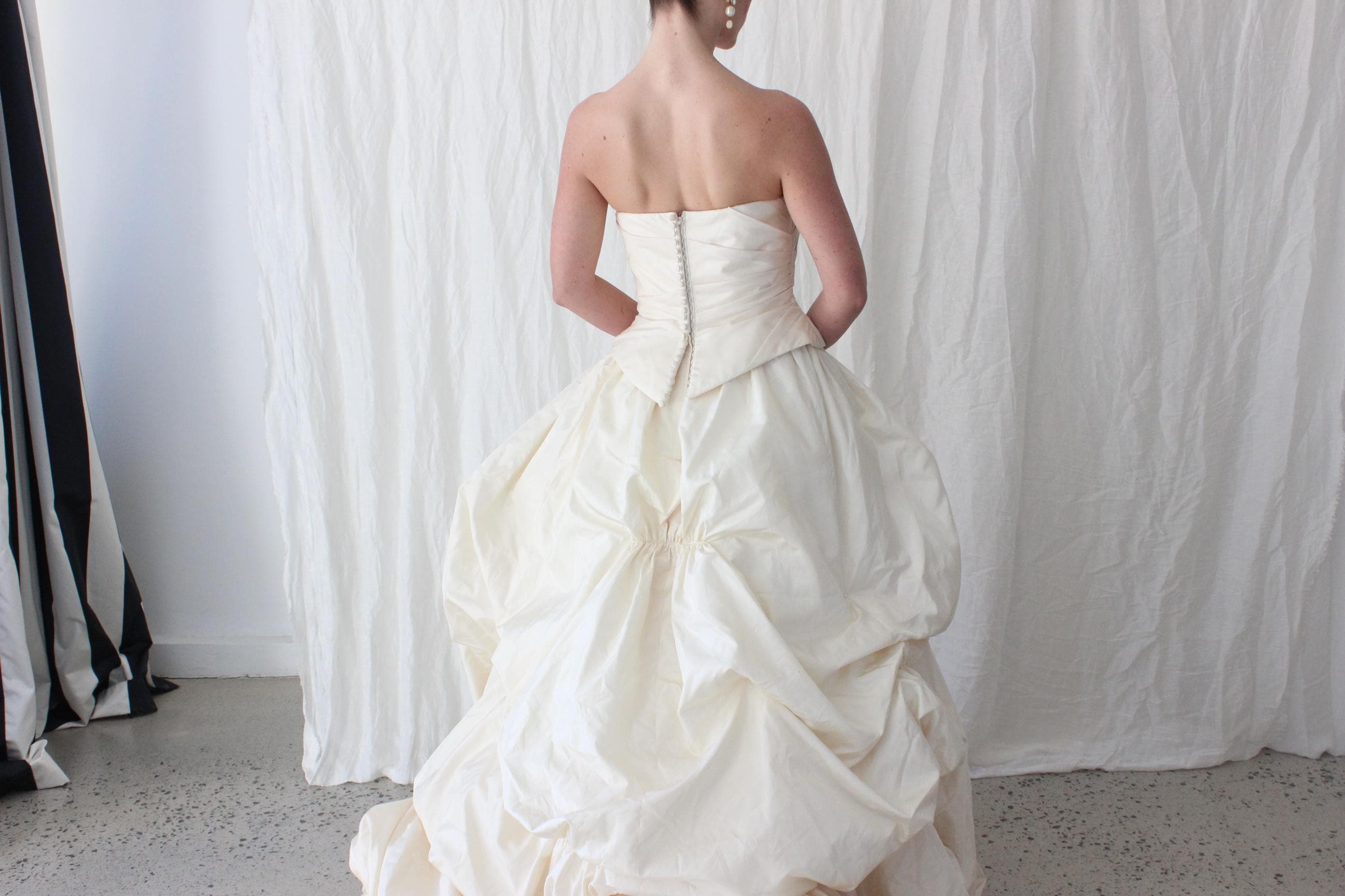 Outrageous 90s Bubble Taffeta Strapless Corset Wedding Gown