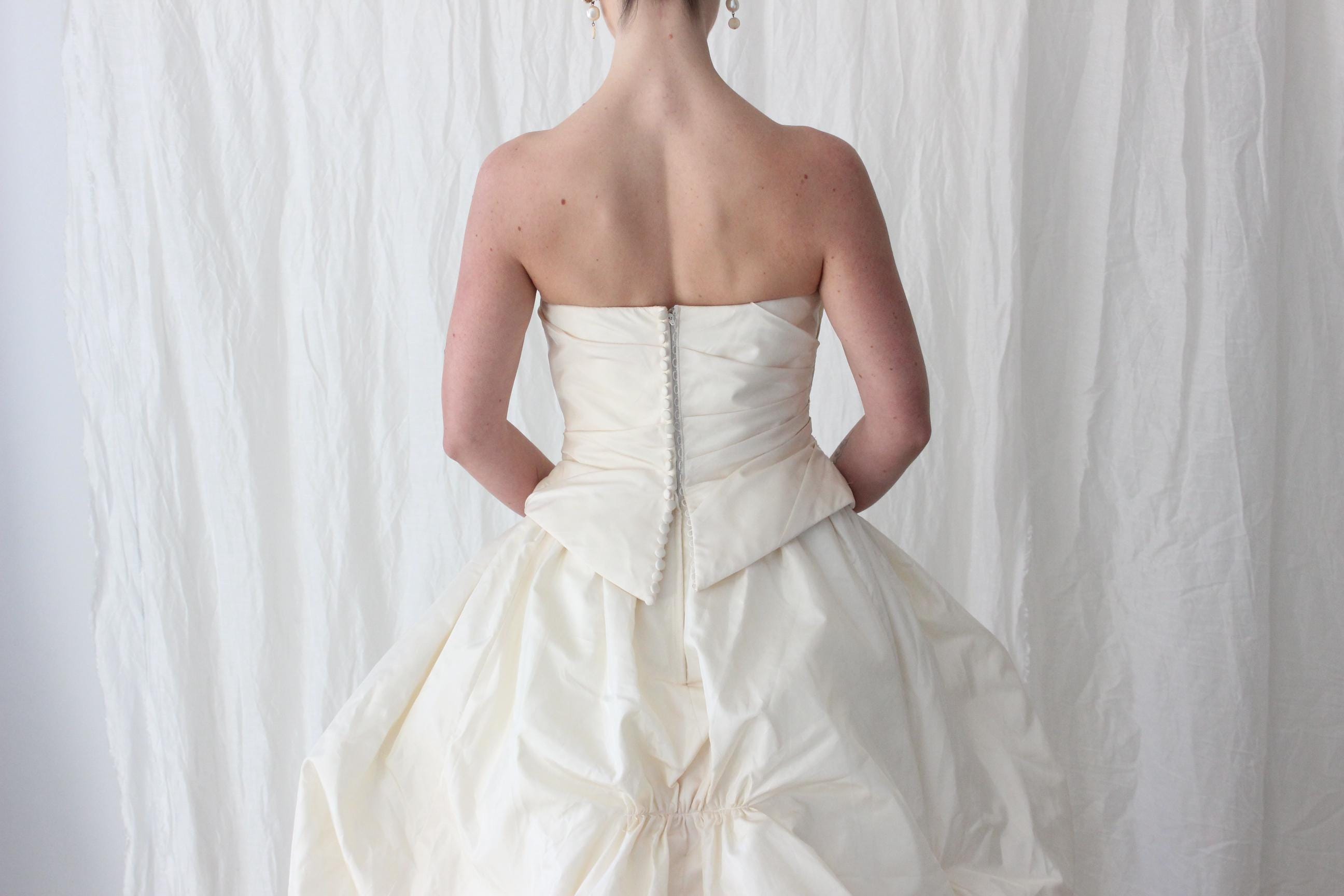 Outrageous 90s Bubble Taffeta Strapless Corset Wedding Gown