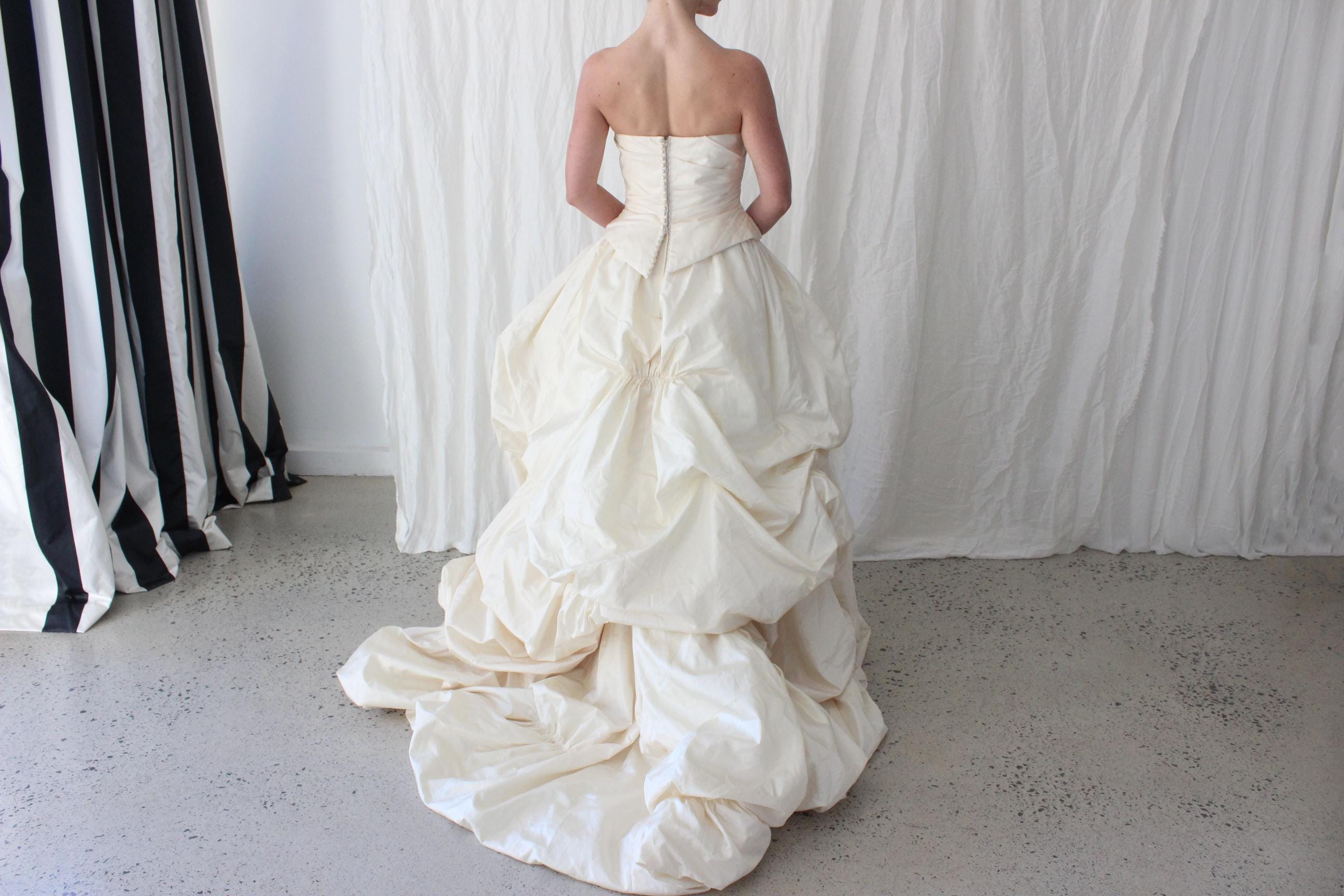 Outrageous 90s Bubble Taffeta Strapless Corset Wedding Gown