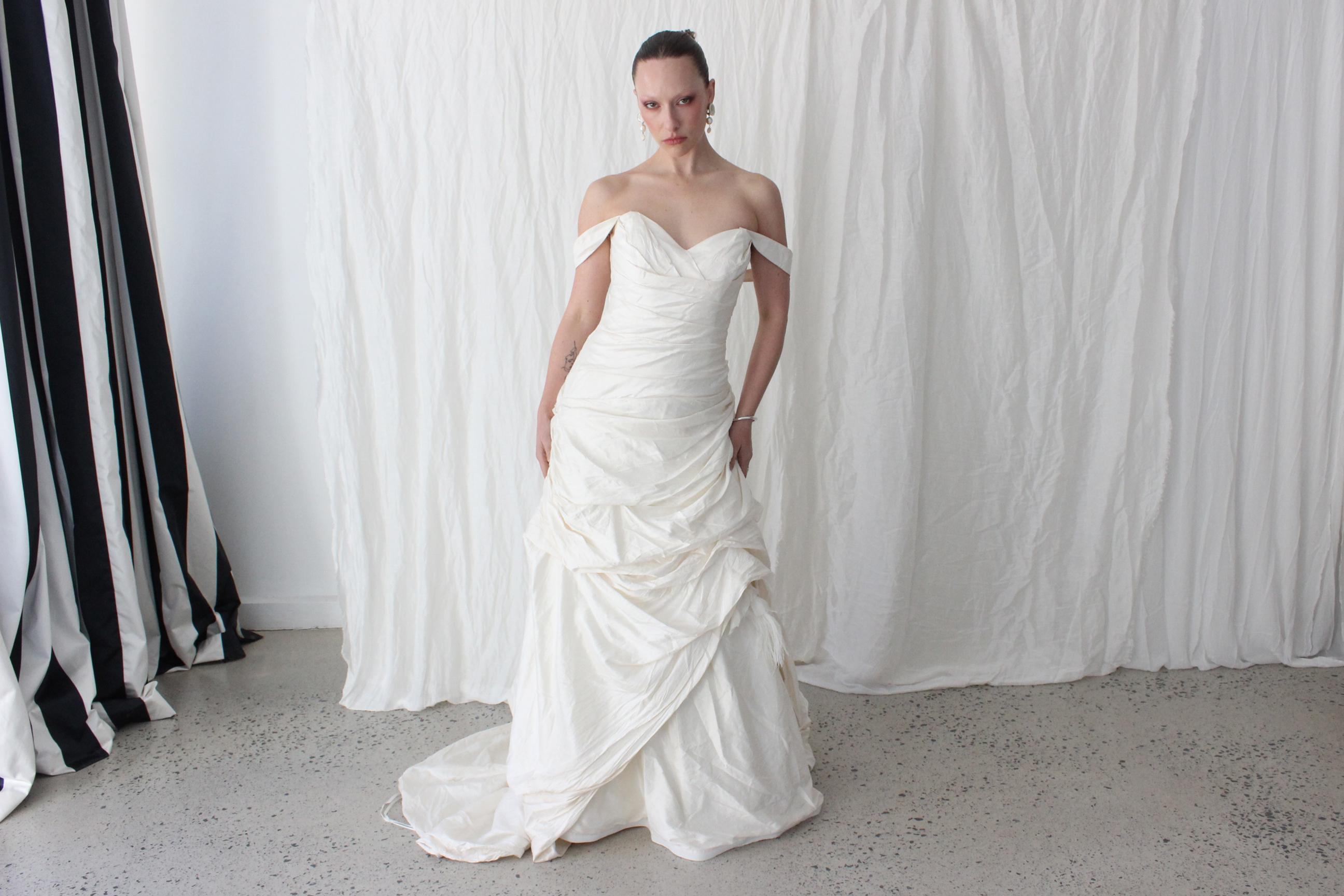 2000s Lightweight Silk Gathered & Textural Asymmetric Gown