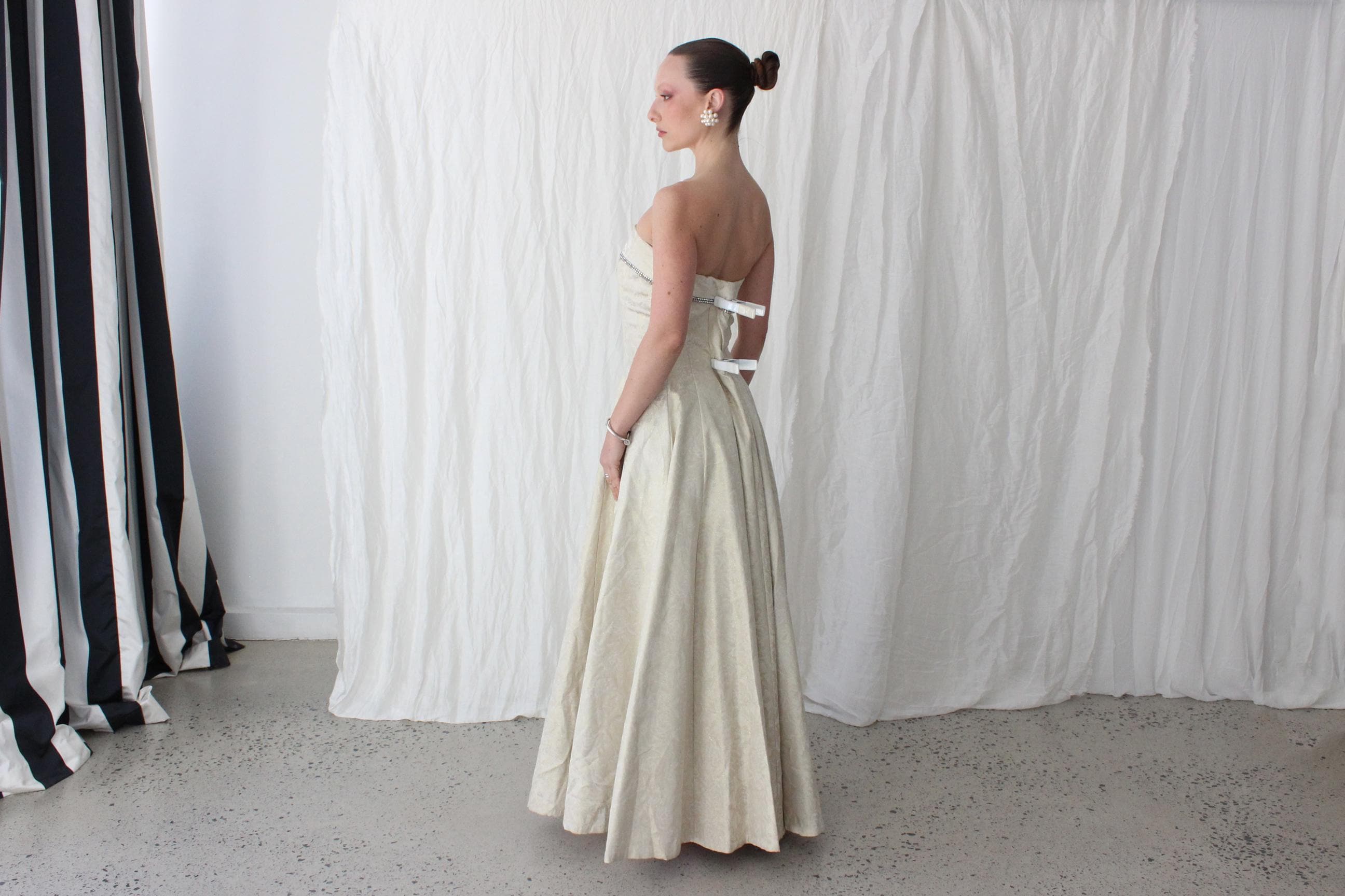 90s Gold Metallic Jacquard Renaissance Bride Gown
