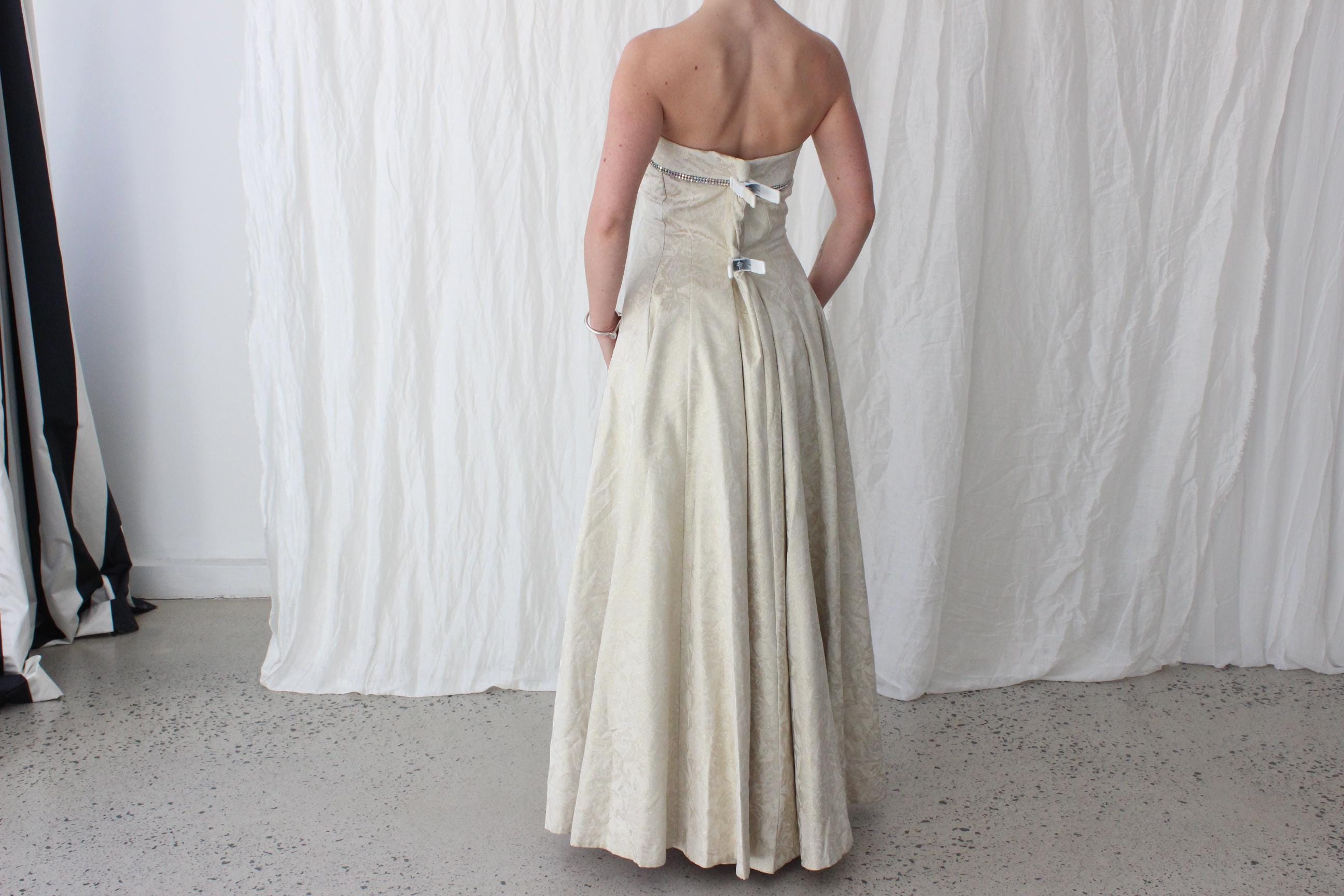 90s Gold Metallic Jacquard Renaissance Bride Gown
