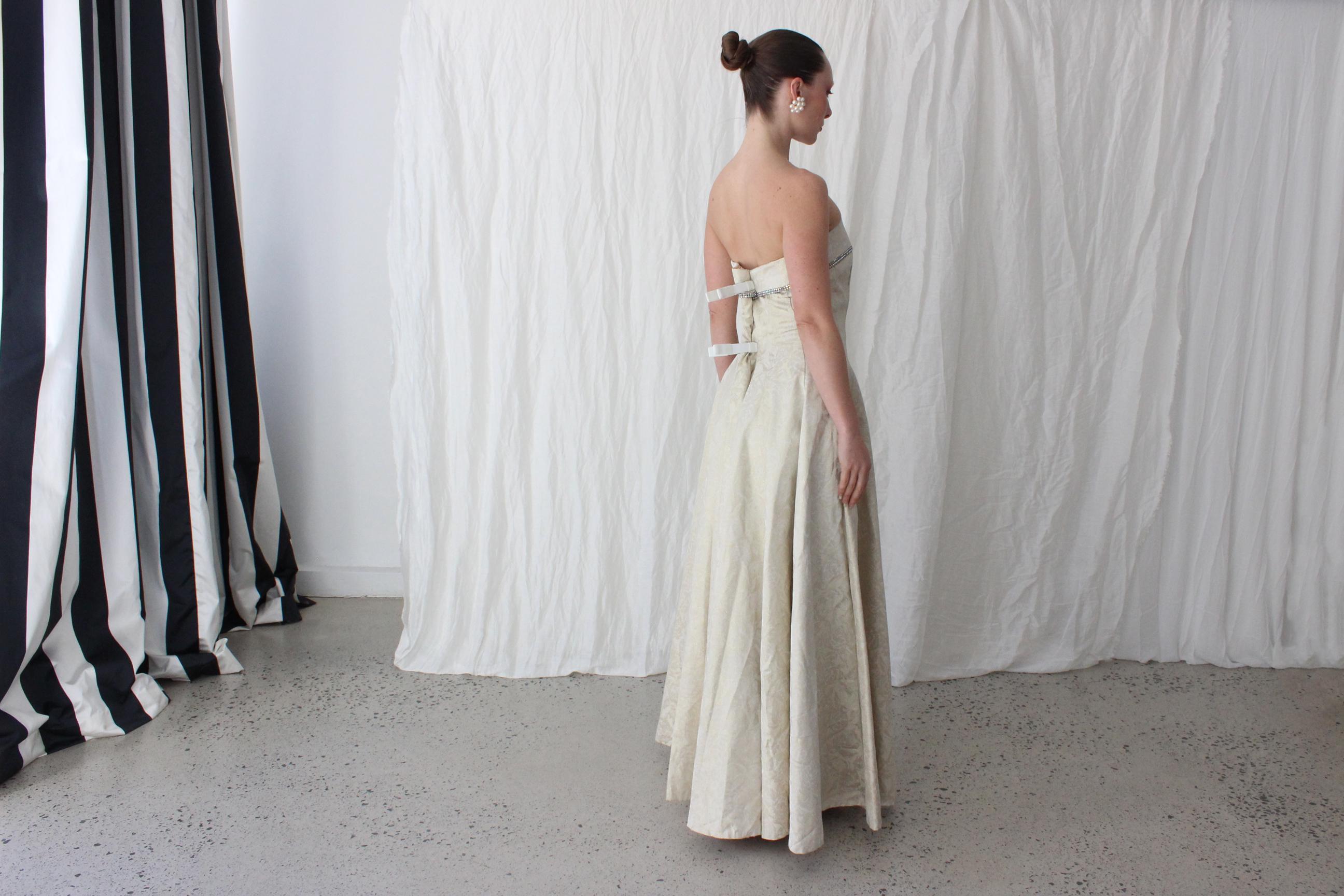90s Gold Metallic Jacquard Renaissance Bride Gown