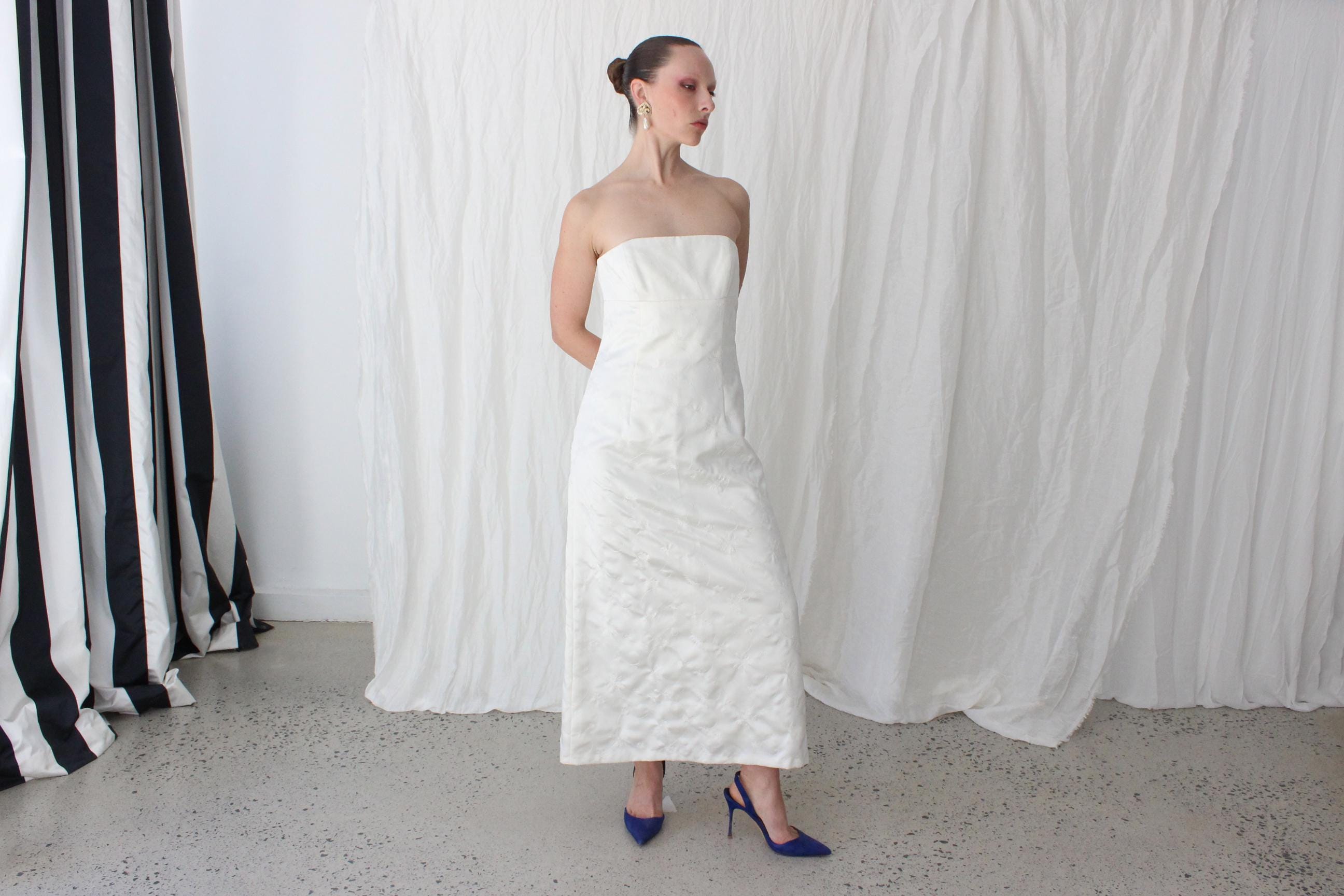 90s Nicole Miller Silk Strapless A-Line Dress
