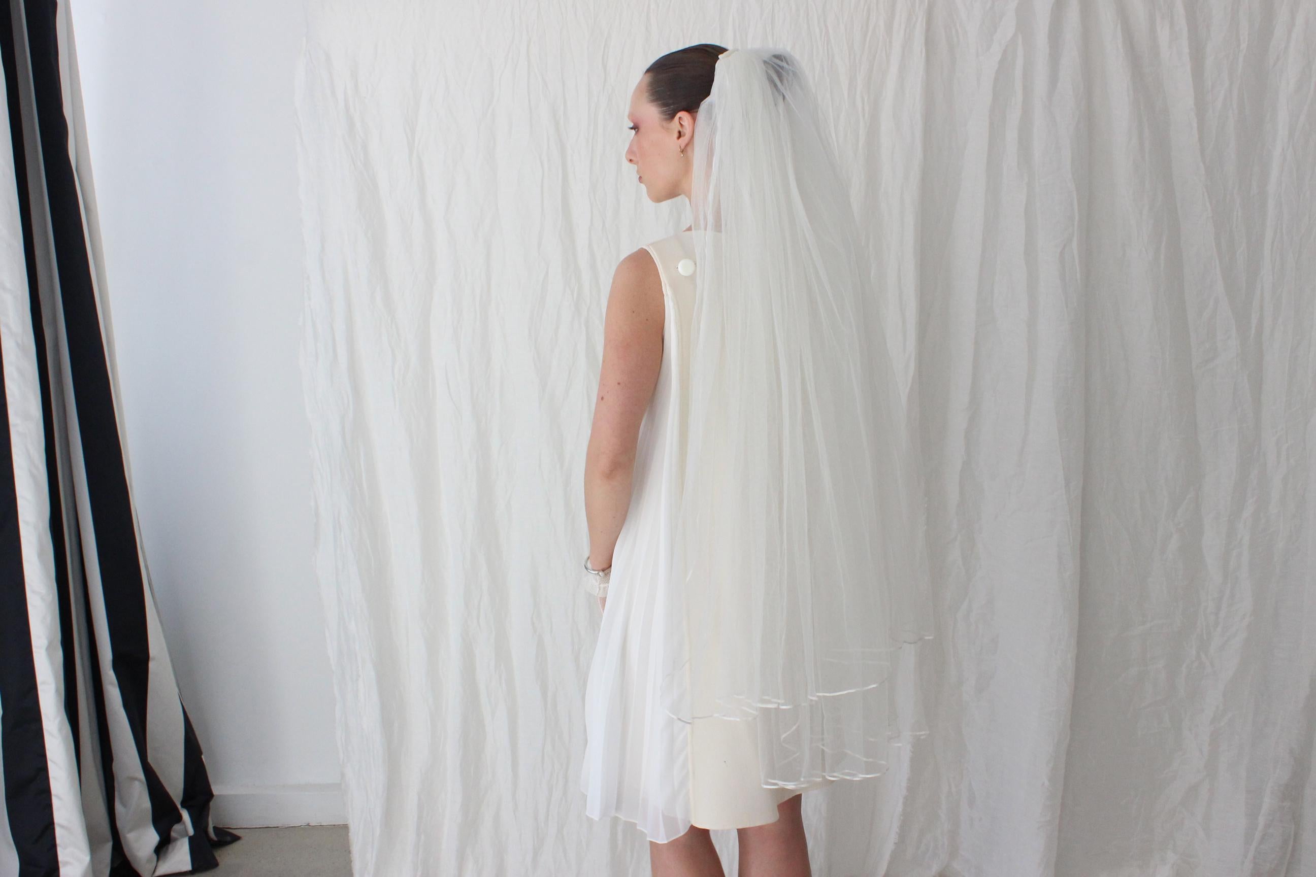 80s Cream Double Layer Tulle Wedding Veil