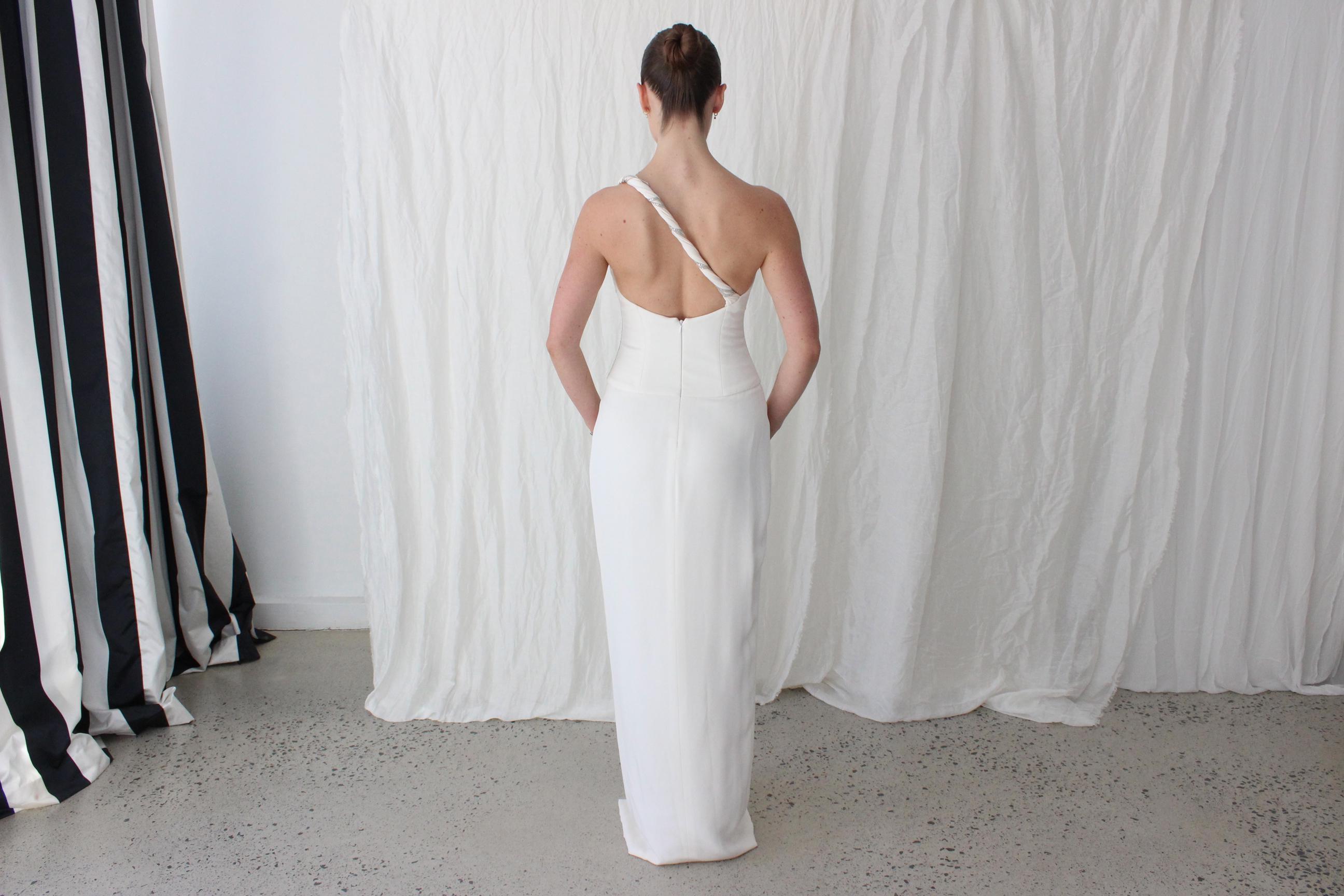 Y2K Silk & Rhinestone One Shoulder Column Gown