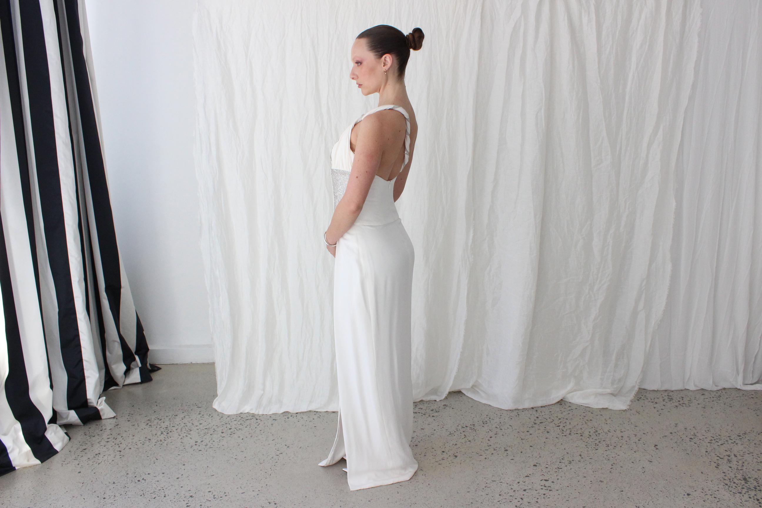 Y2K Silk & Rhinestone One Shoulder Column Gown
