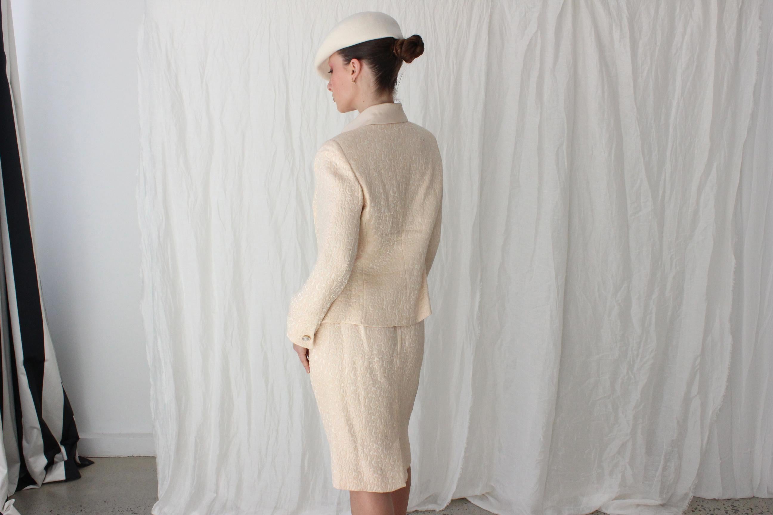 80s Peach Silk & Wool Quilted Two Piece Power Suit