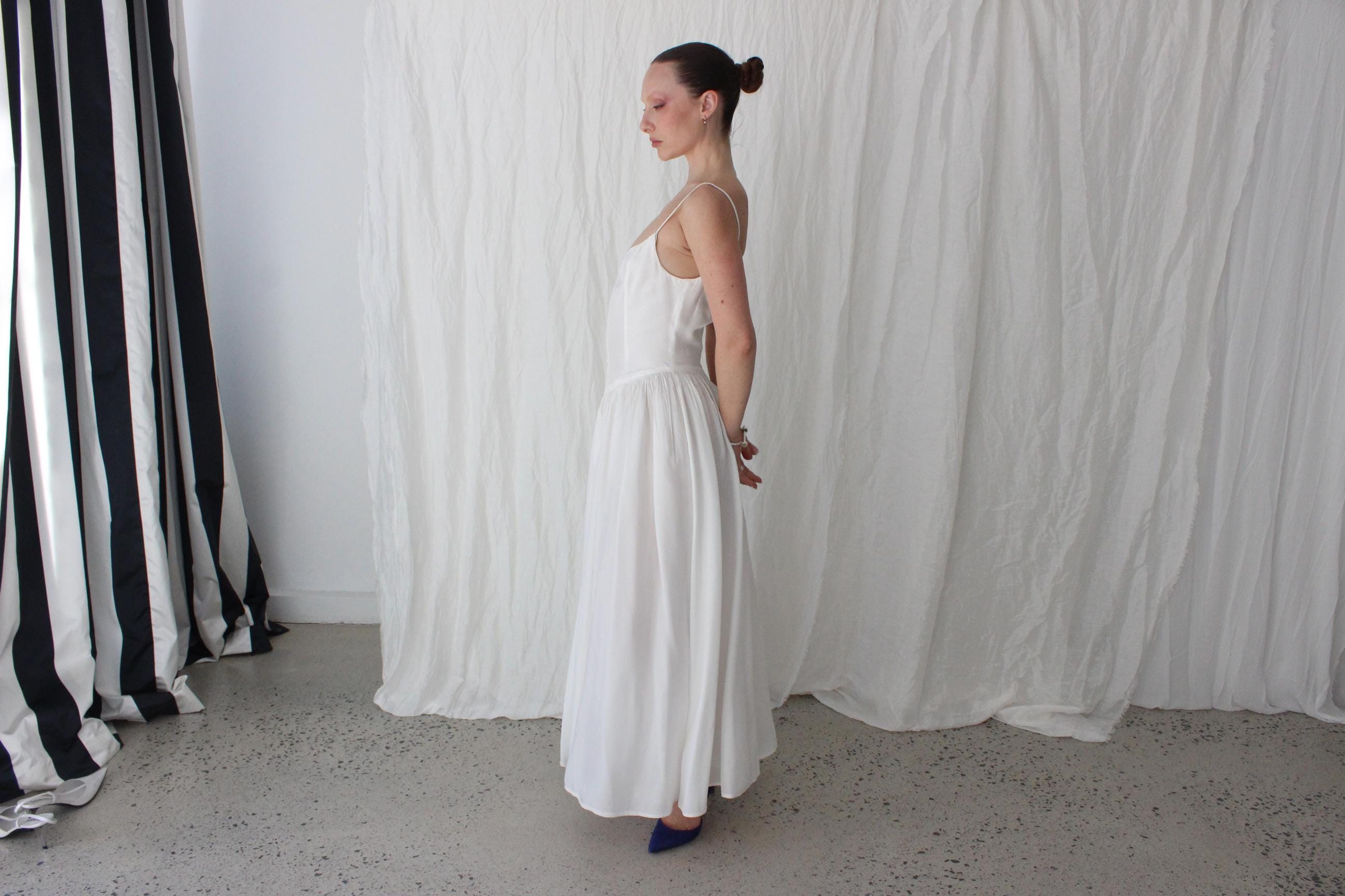 80s Ballerina Cut Basque Waist Wedding Dress