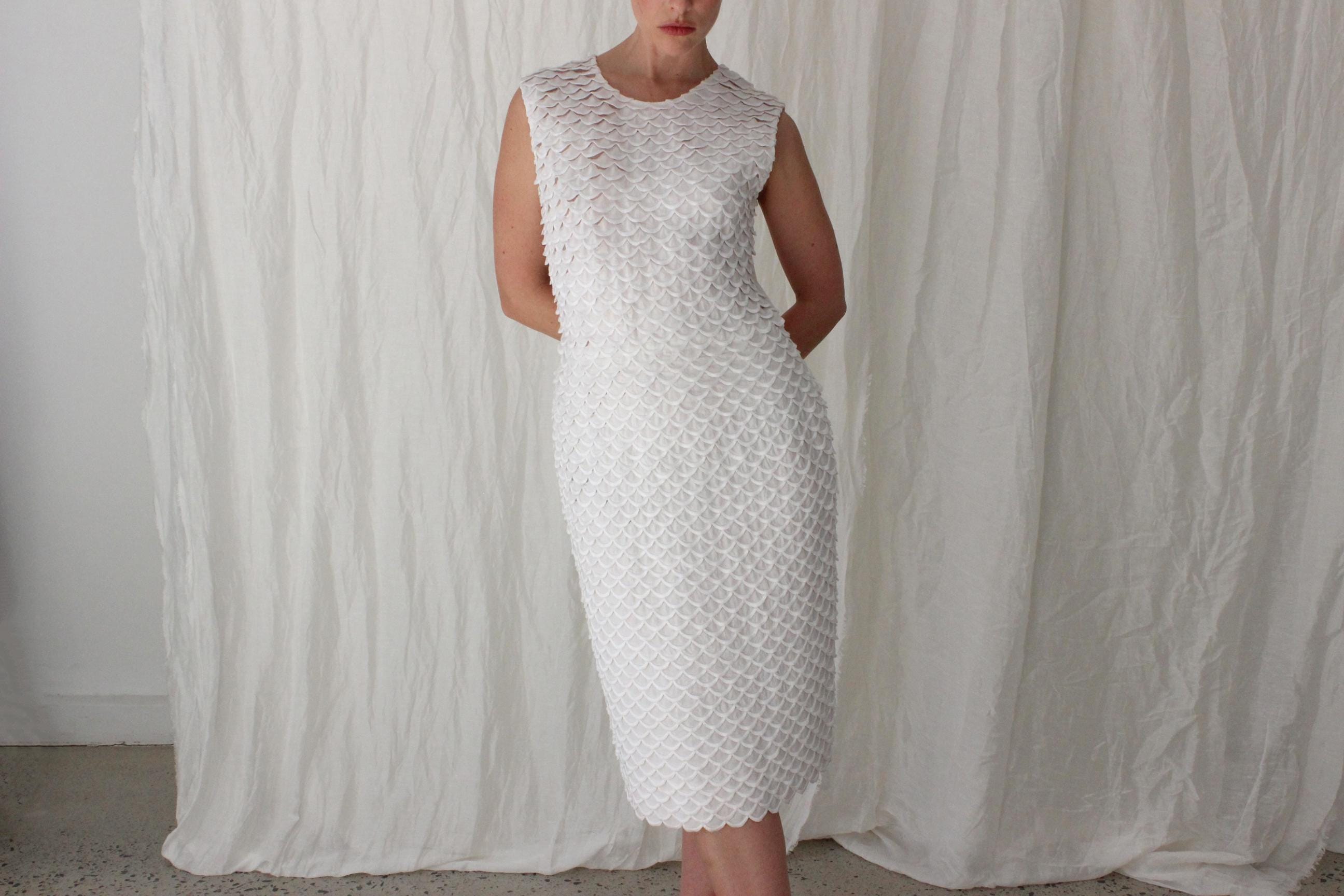 2000s Stella McCartney White Textural Fish Scale Dress