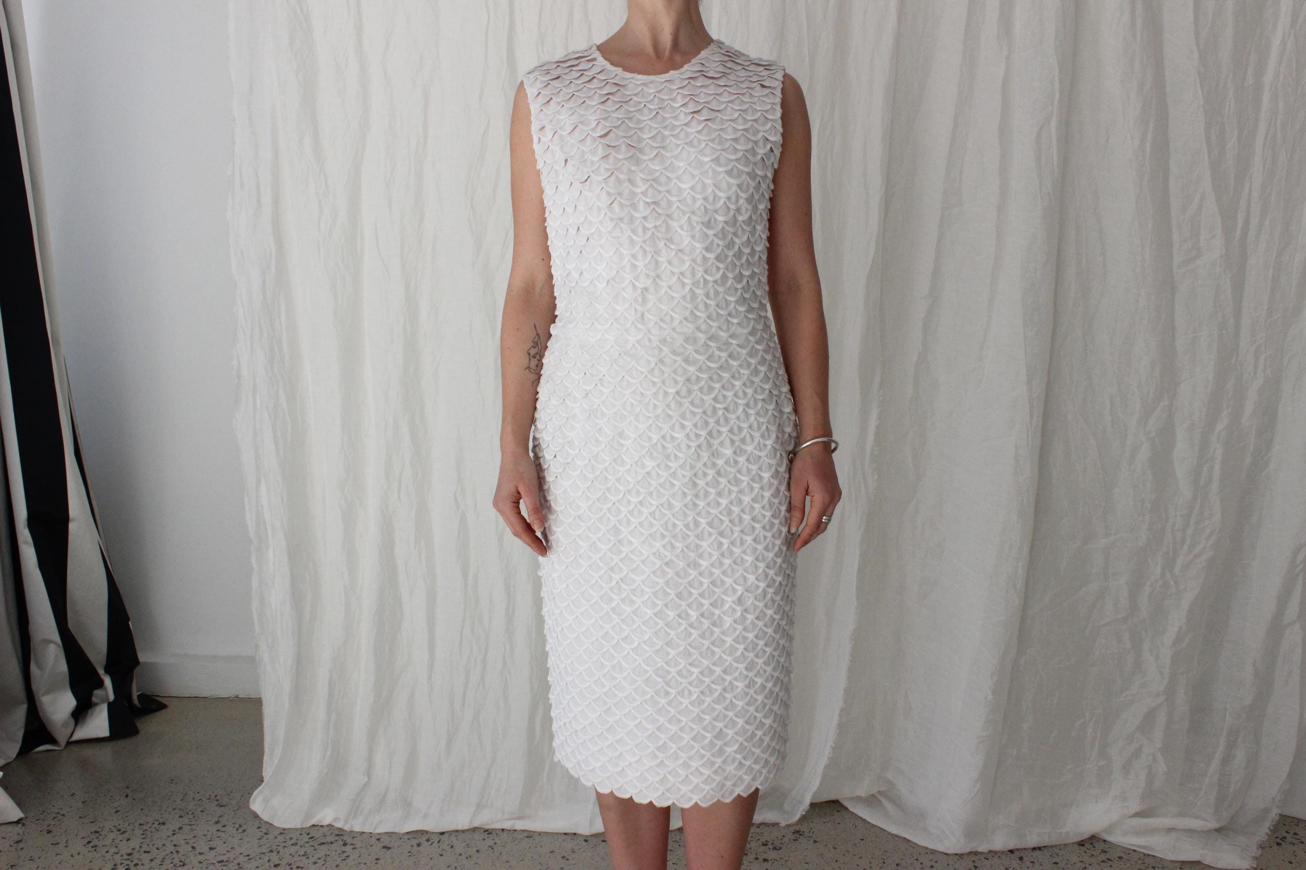2000s Stella McCartney White Textural Fish Scale Dress