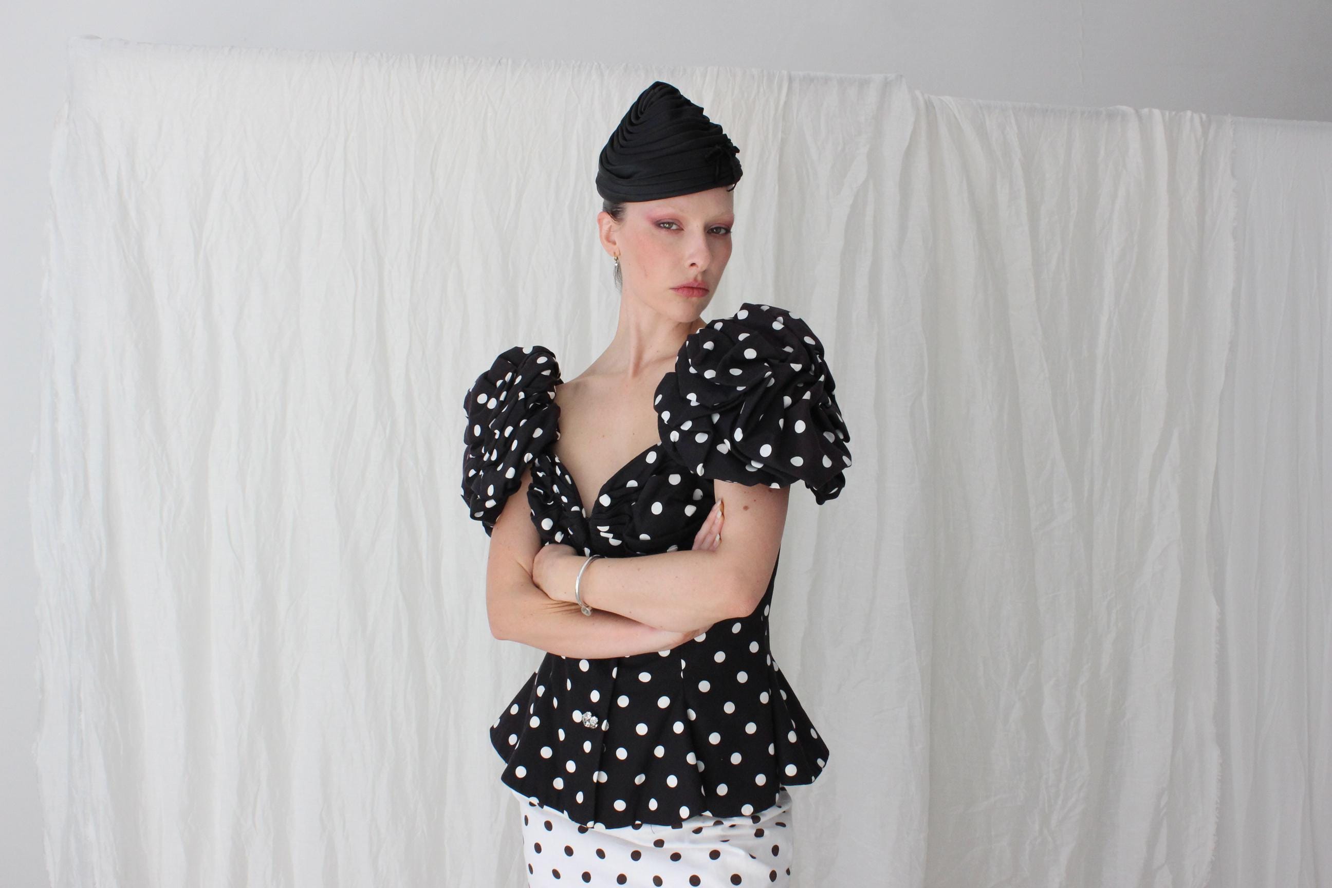 50s Black Taffeta Sculptural Beehive Hat