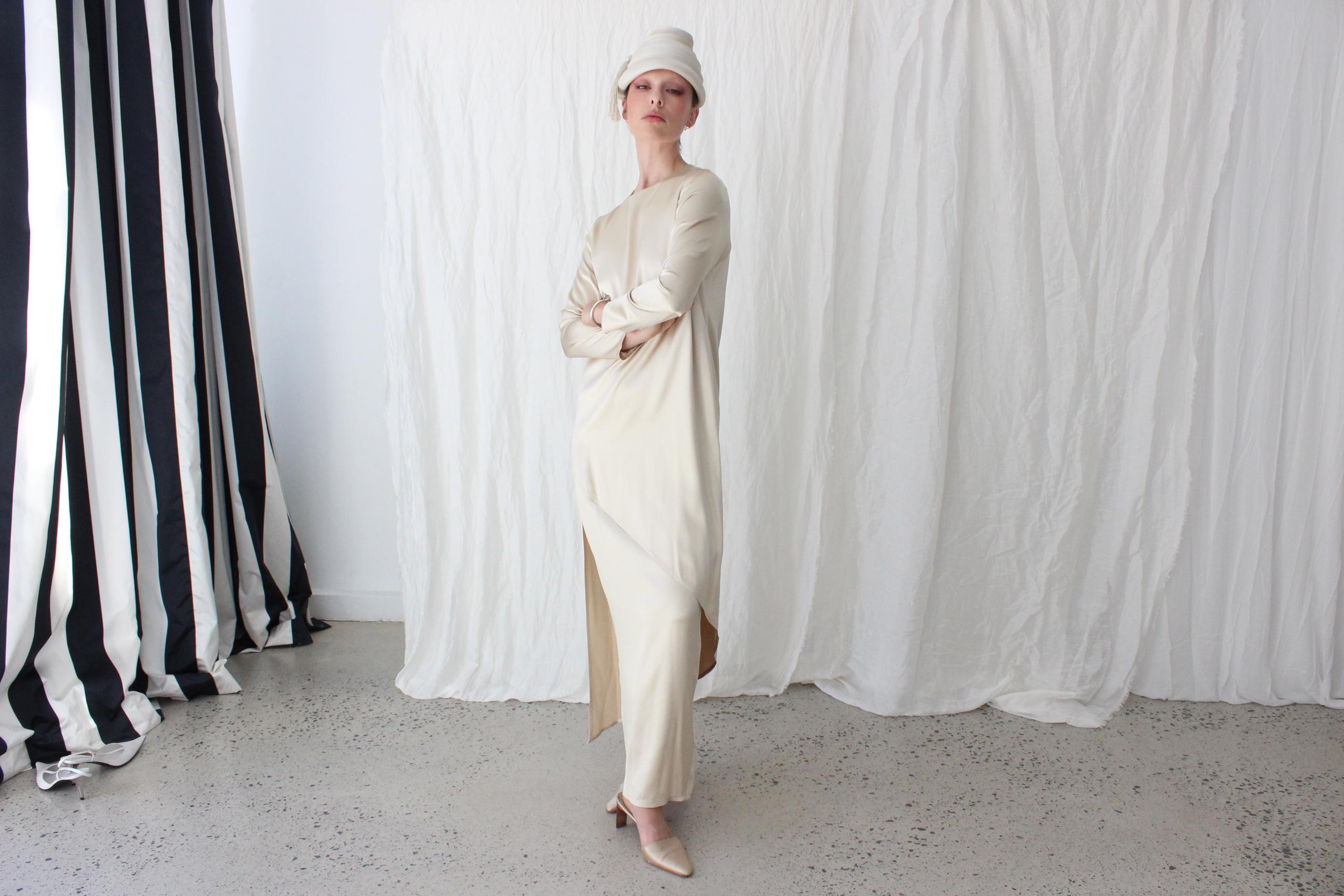 50s Sculptural Beige Beehive Hat w/ Tassel