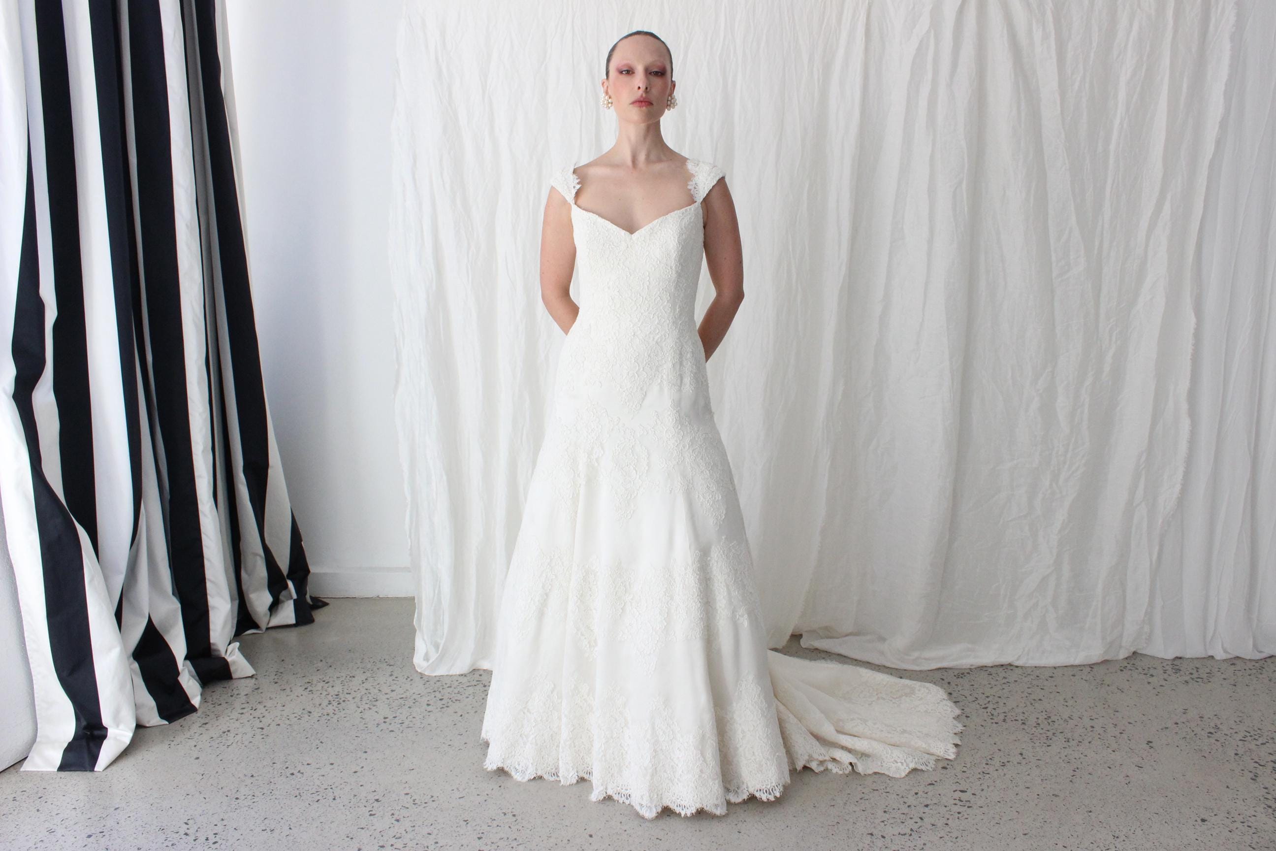 2000s Luxury French Lace & Italian Silk Organza Wedding Gown by Anne Barge